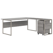 Bush Business Furniture Hybrid 72W x 30D L Shaped Table Desk with Mobile File Cabinet in Platinum Gray - 71.02" Width x 71.34" Depth x 29.91" Height
