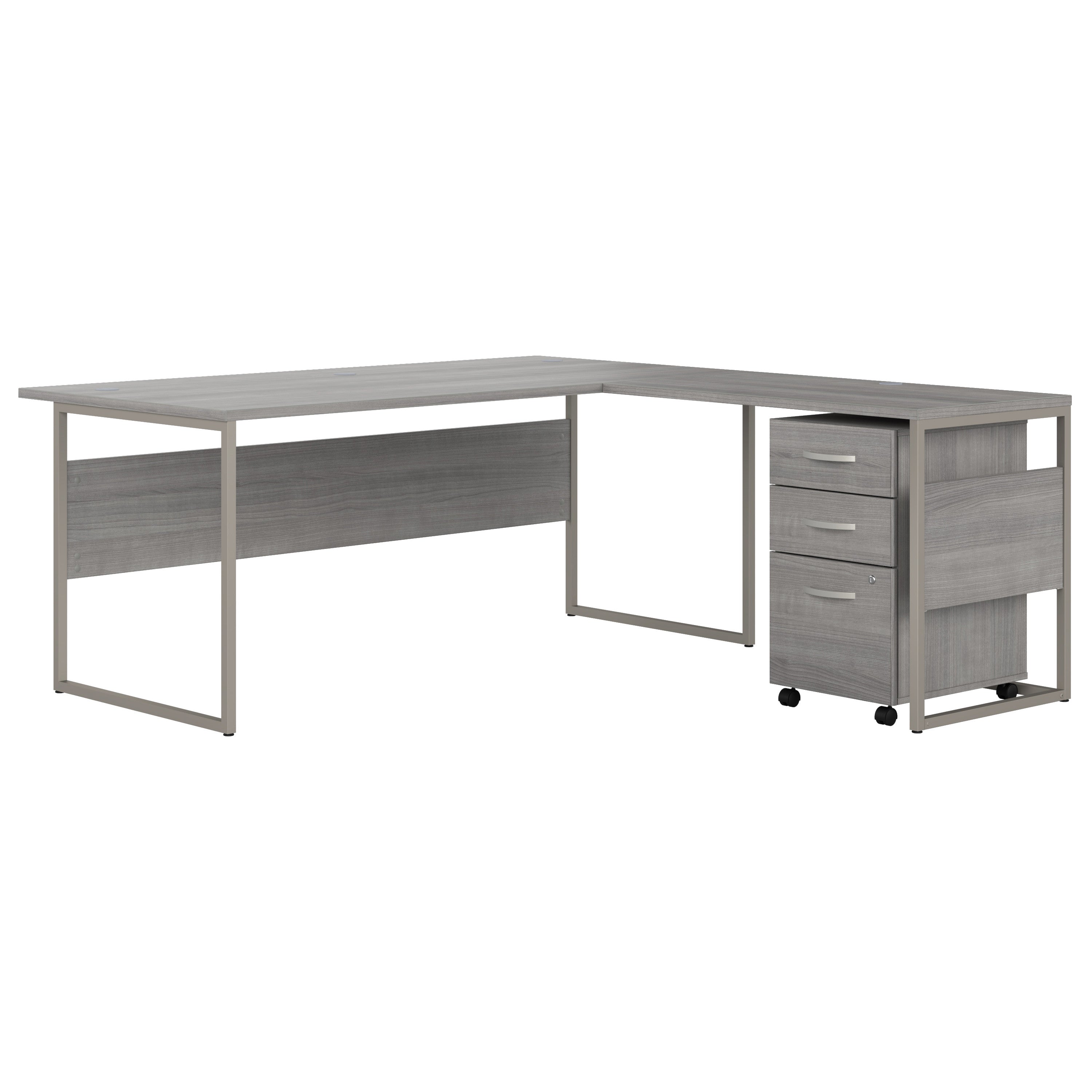 Bush Business Furniture Hybrid 72W x 30D L Shaped Table Desk with Mobile File Cabinet in Platinum Gray - 71.02" Width x 71.34" Depth x 29.91" Height