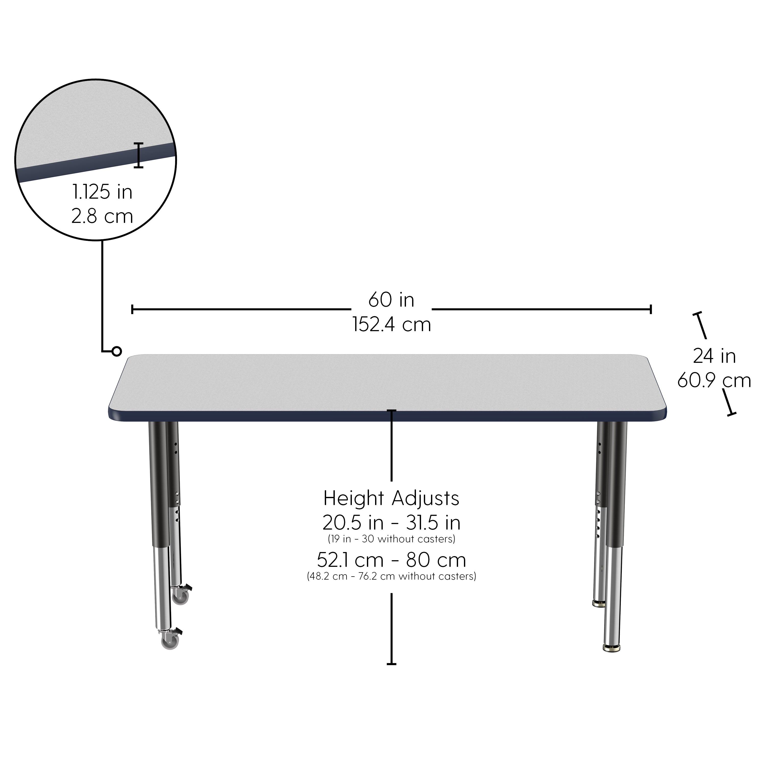 24" x 60" Rectangle T-Molding Activity Table with Adjustable Super Legs - Gray/Navy/Black