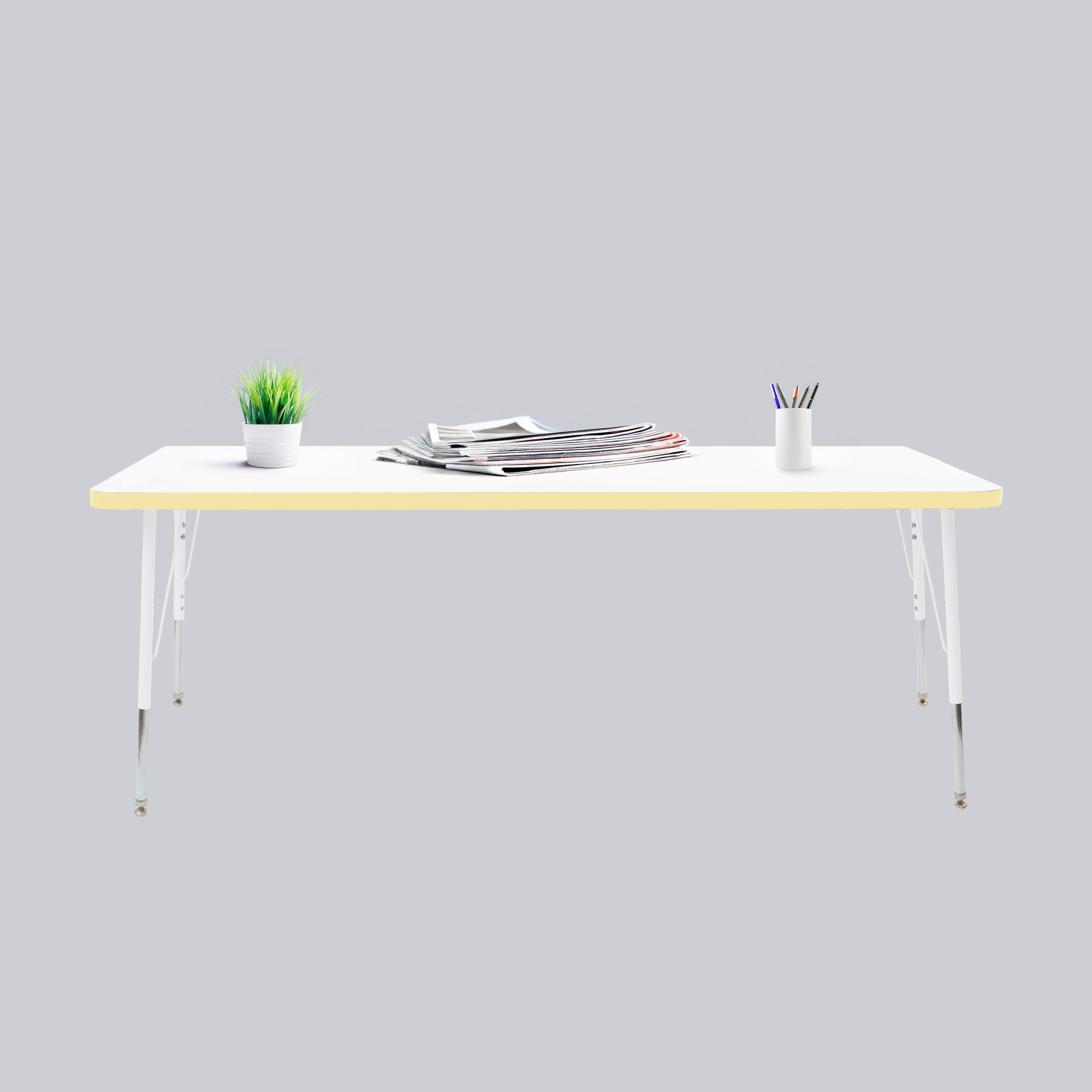 30" x 72" Rectangle Thermofused Activity Table with Adjustable Standard Swivel Glide Legs - White/Squash/White