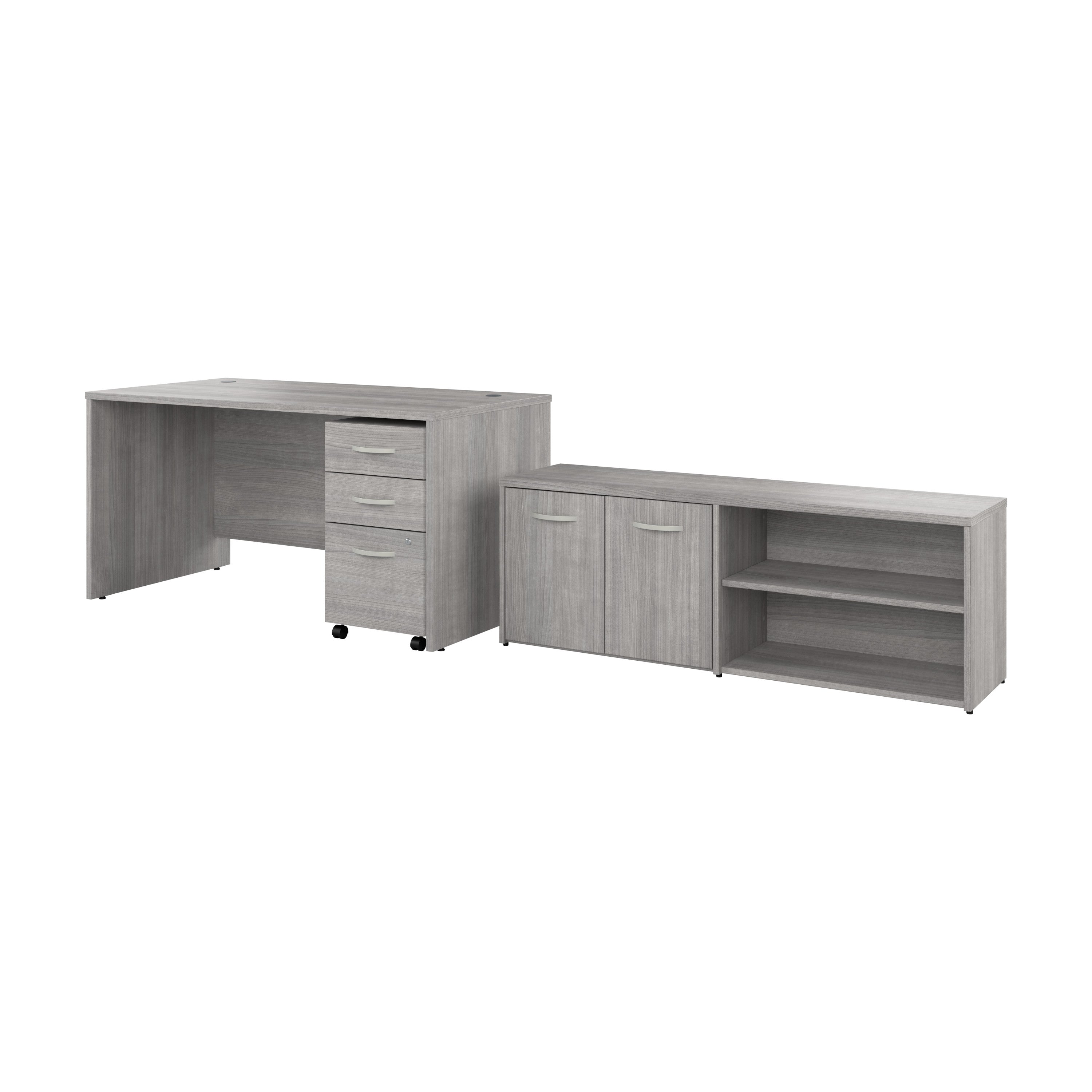 Bush Business Furniture Studio C 60W x 30D Office Desk with Storage Return and Mobile File Cabinet in Platinum Gray - 59.45" Width x 29.37" Depth x 29.84" Height