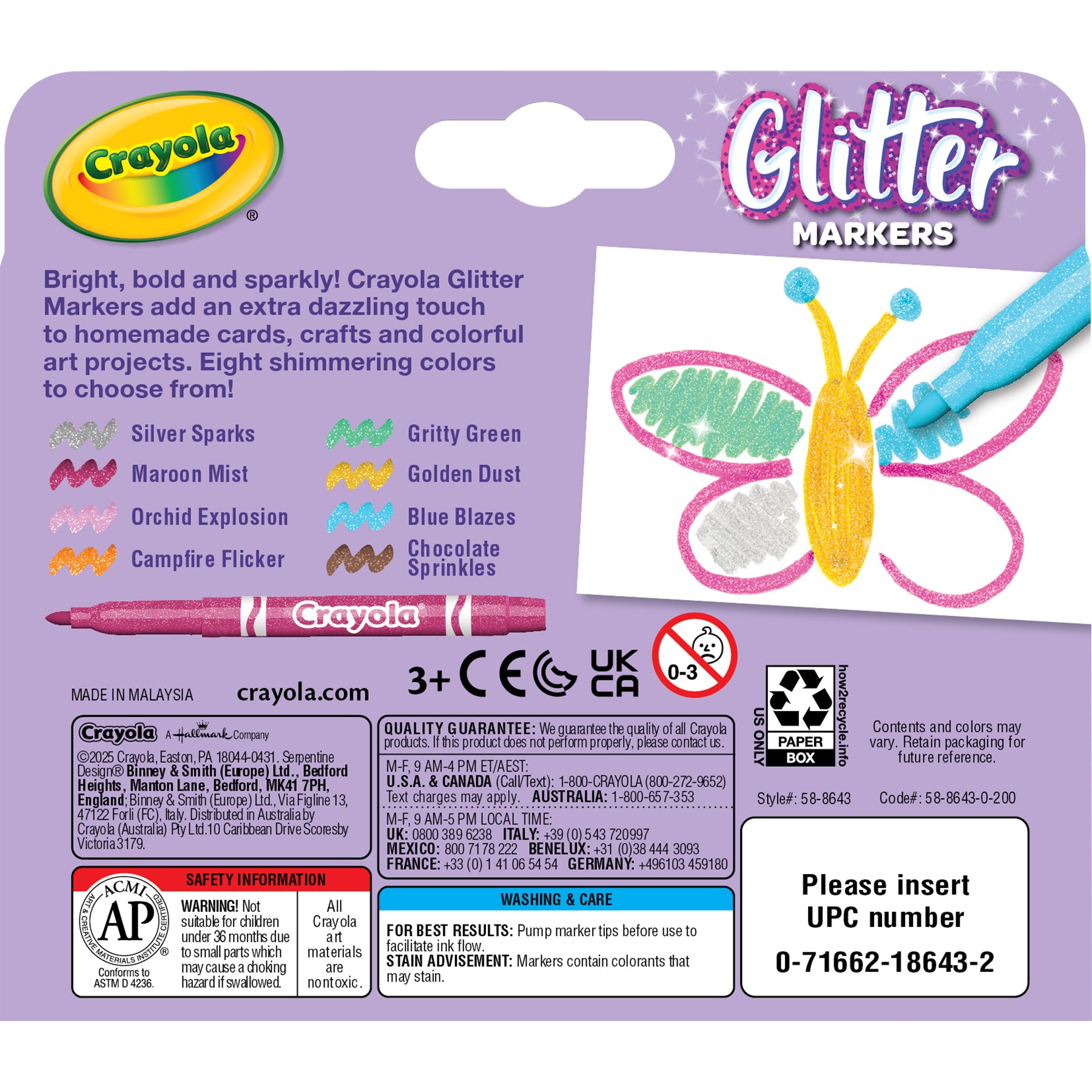 Glitter Markers, Pack of 8
