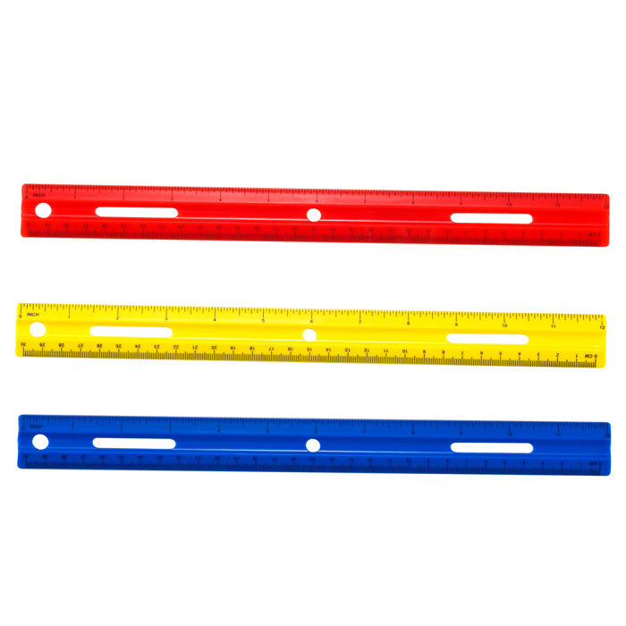 Achieva® Ruler, 12" Plastic, Assorted Colors: Red, Yellow, Blue
