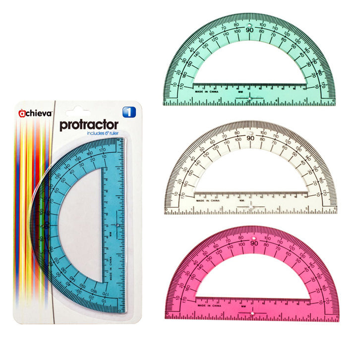 Achieva® Protractor/Ruler 6", Assorted Transparent Colors: 6 Clear, 2 Red, 2 Blue, 2 Green, Carded