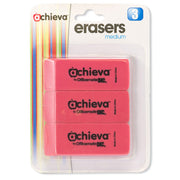 Achieva® Eraser, Pink Pencil, 3/Card (30235), 48/PDQ