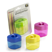 Achieva® Sharpener, Twin Pencil/Crayon, Assorted Colors: Blue, Green, Red, Yellow