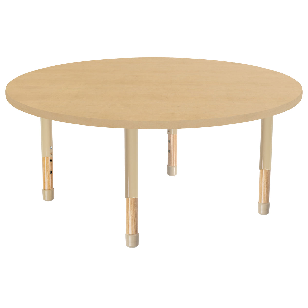 48" x 48" Round Thermofused Activity Table with Adjustable Chunky Wood Legs - Maple Grain/Sand/Natural