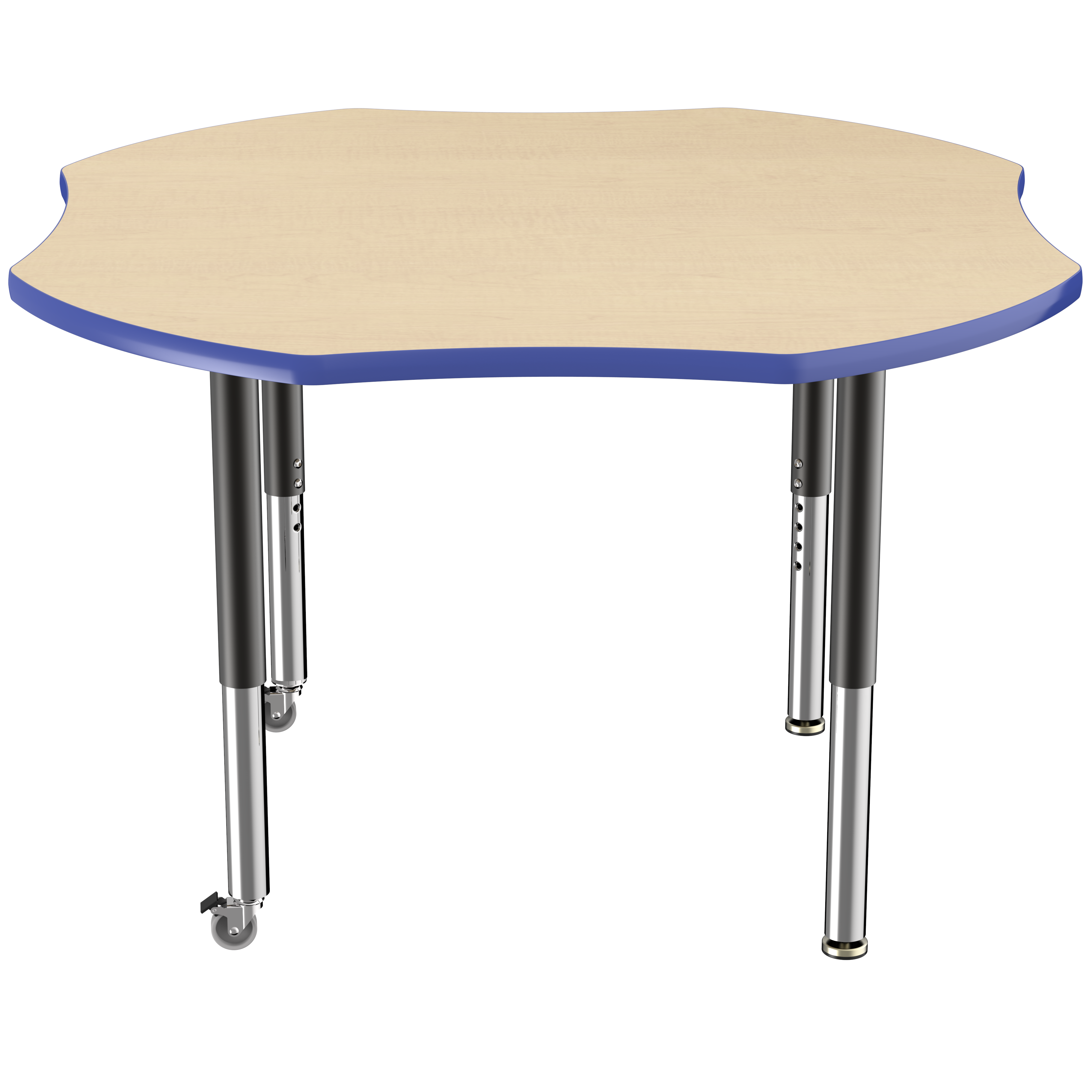48" x 48" Clover T-Molding Activity Table with Adjustable Super Legs - Maple/Blue/Black