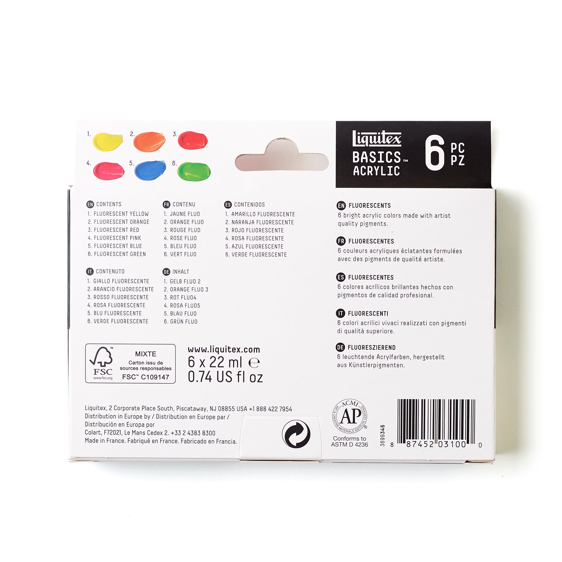 LQ BASICS Acrylic Color 6 x 22ml Tube Set - Fluorescent