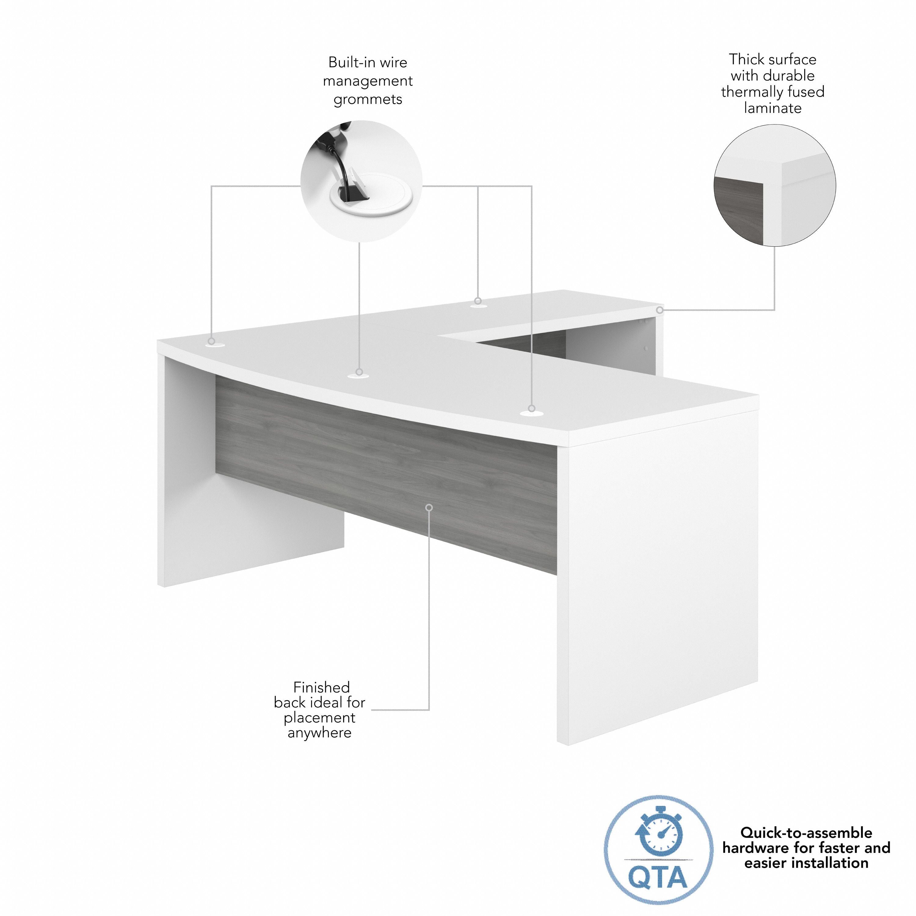 Bush Business Furniture Echo 72W Bow Front L Shaped Desk in Pure White and Modern Gray - 71.97" Width x 77.32" Depth x 30" Height