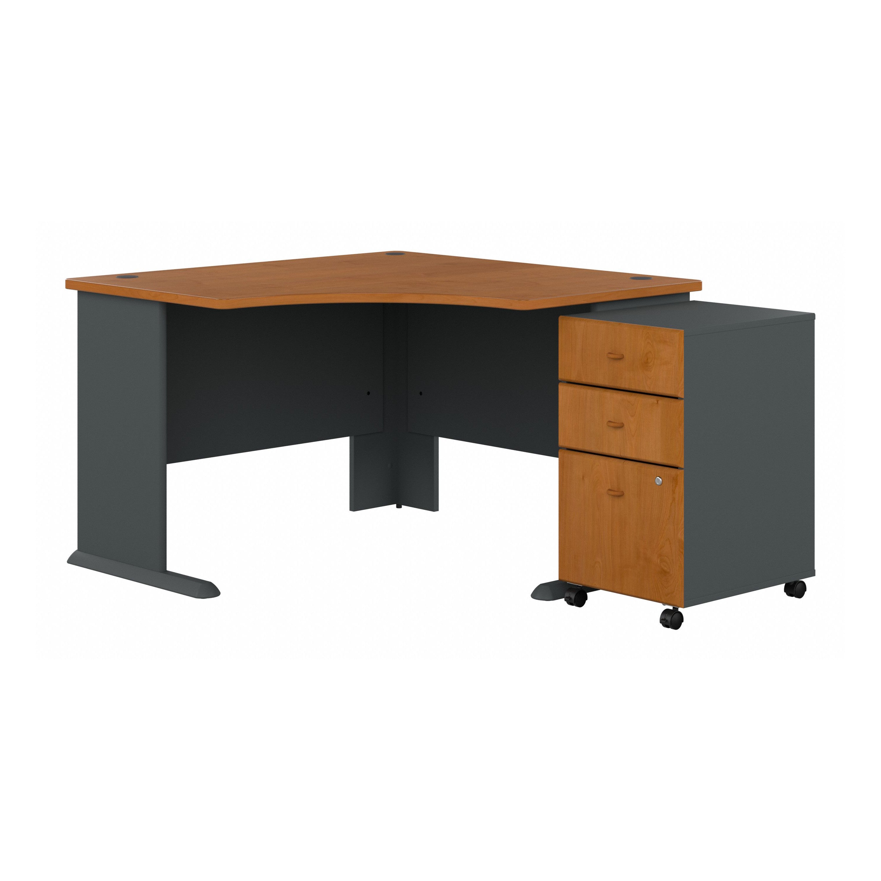 Bush Business Furniture Series A 48W Corner Desk with Mobile File Cabinet in Natural Cherry and Slate - 51.52" Width x 47.17" Depth x 29.66" Height
