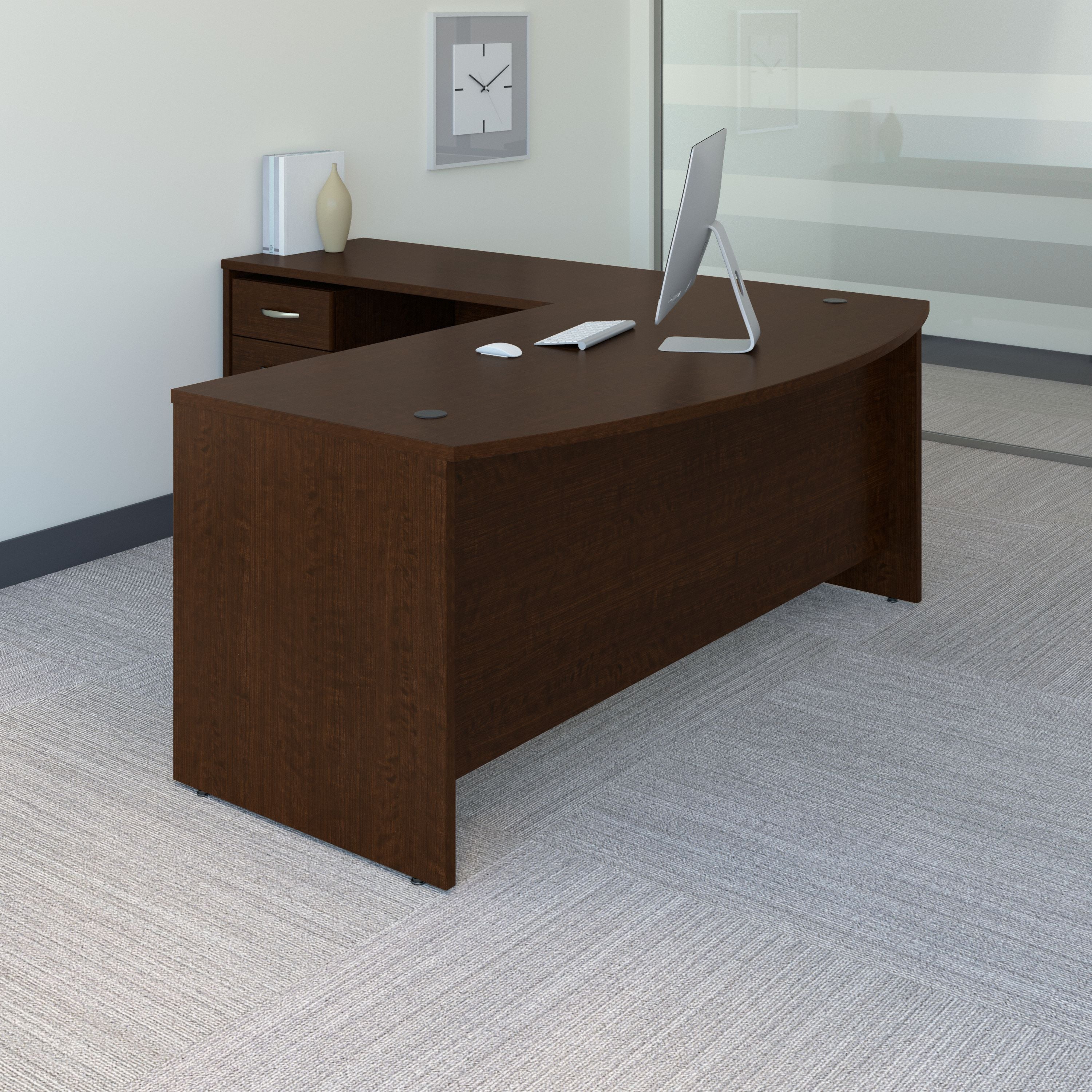 Bush Business Furniture Series C 72W Bow Front L Shaped Desk with 48W Return and Mobile File Cabinet in Mocha Cherry - 71.1" Width x 83.74" Depth x 29.84" Height