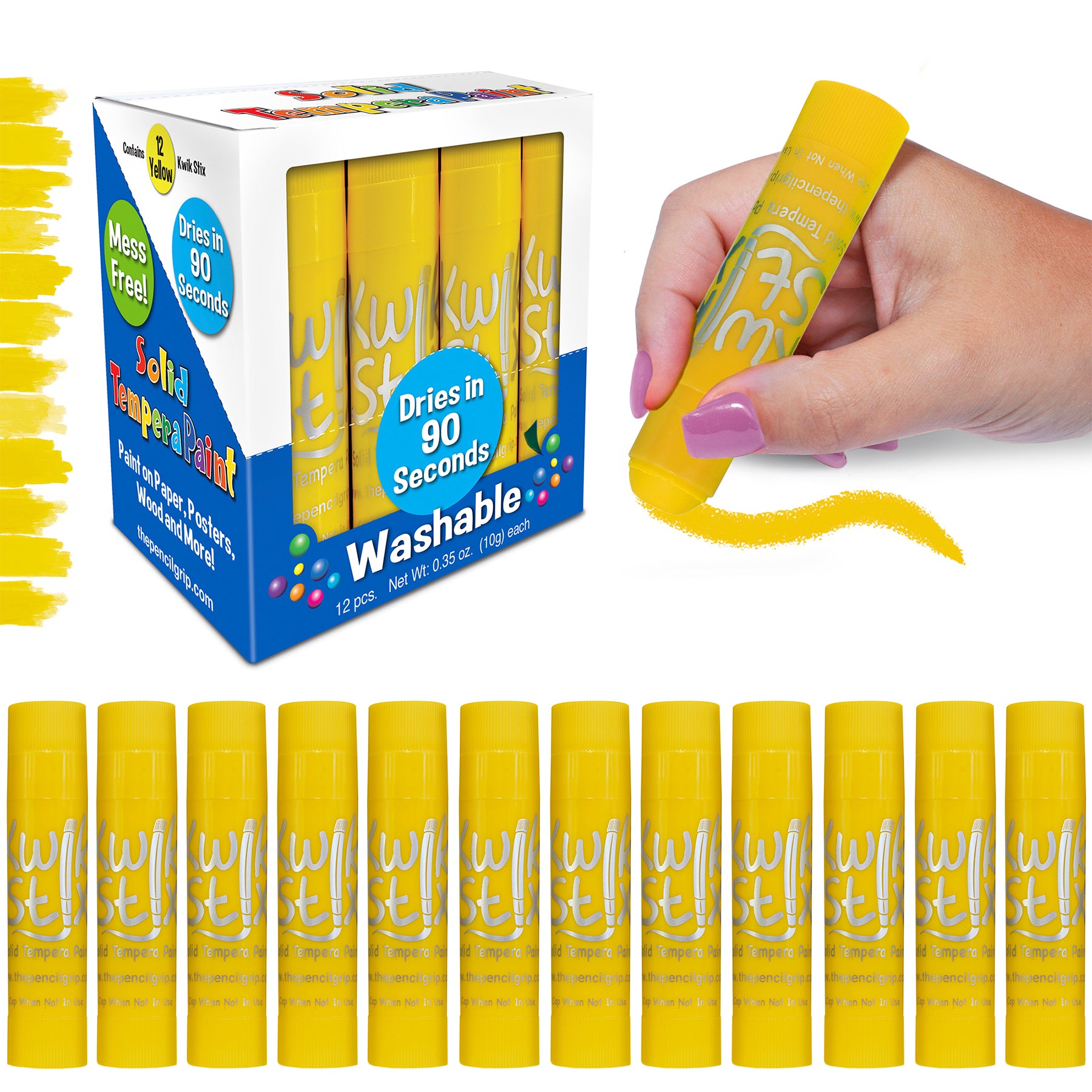 Solid Tempera Paint Sticks, Single Color Pack, Yellow, Pack of 12