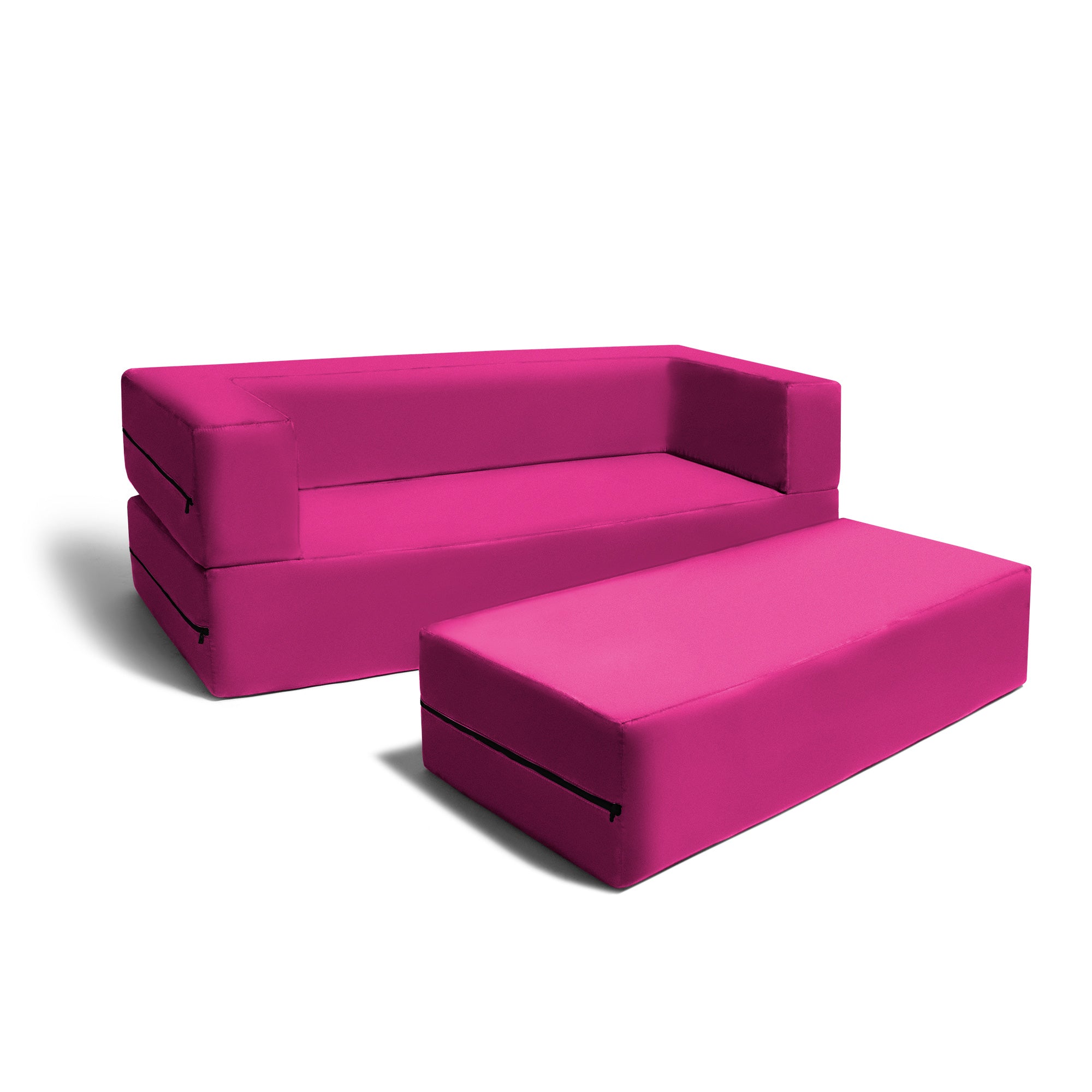 Jaxx Zipline Kids Sofa & Large Ottoman, 3 in 1 Fold Out Sofa, Big Kids Edition, Fuchsia
