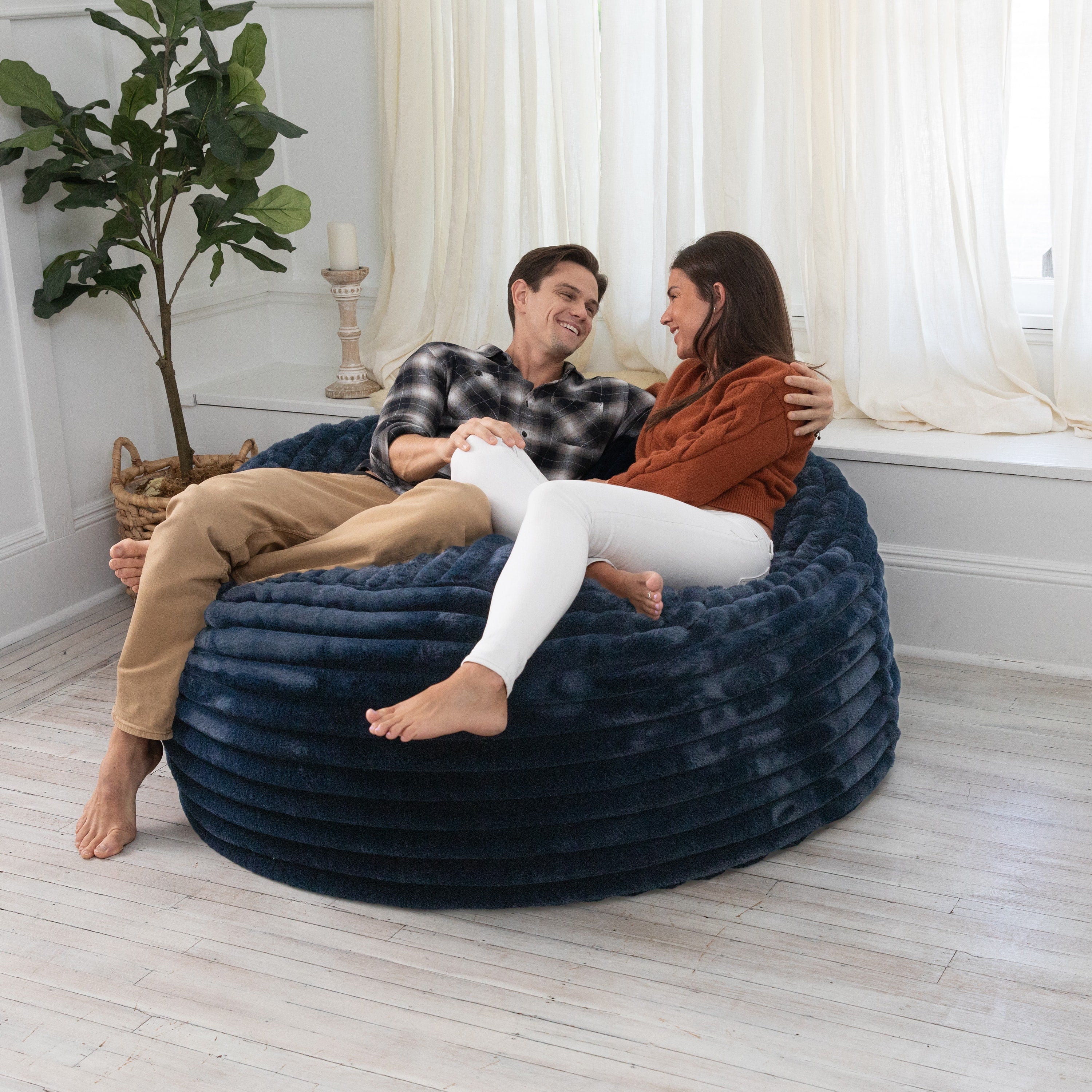 Jaxx 5 Foot Saxx Bean Bag Chair for Adults - Luxe Faux Fur, Mondo Midnight Blue