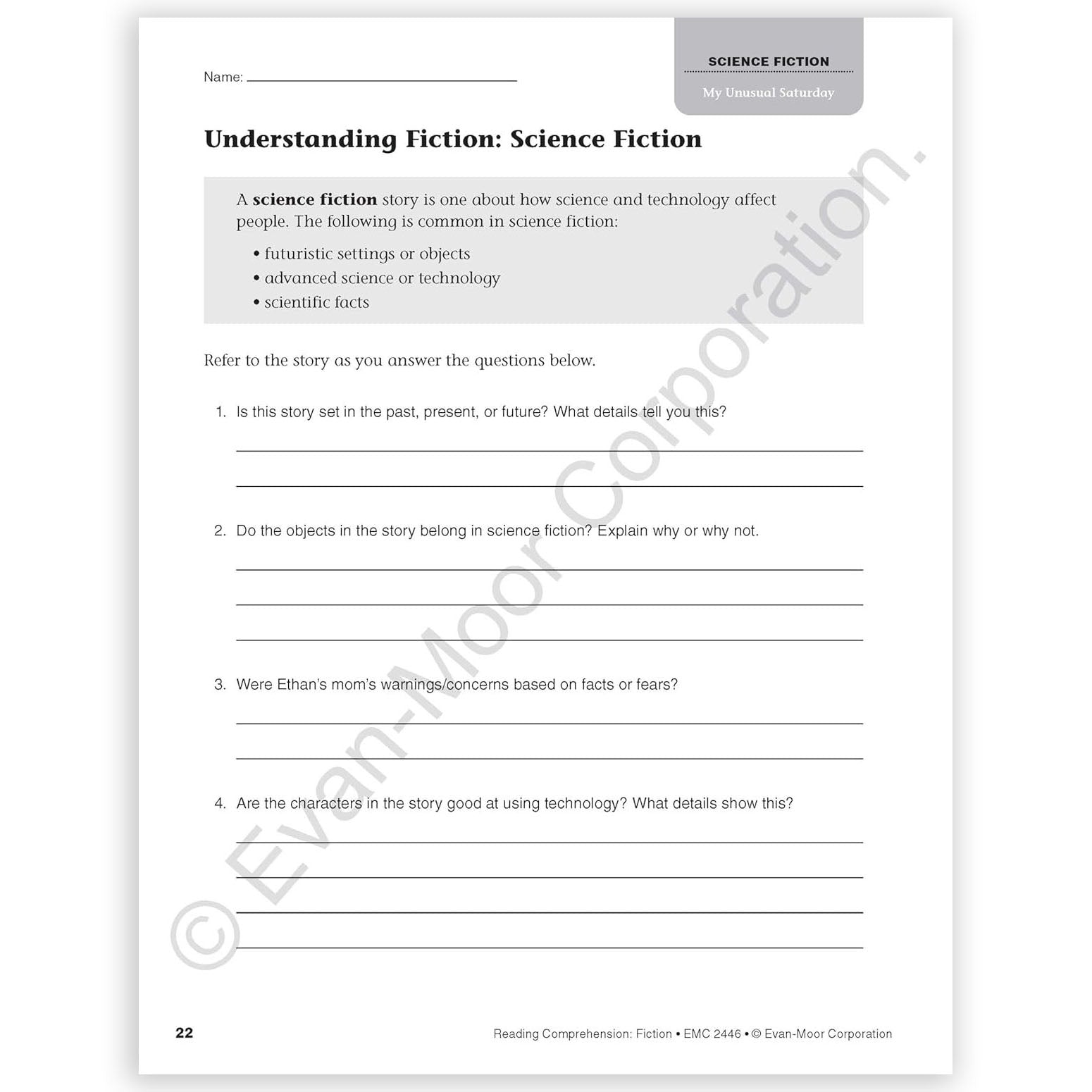 Reading Comprehension: Fiction, Grade 6