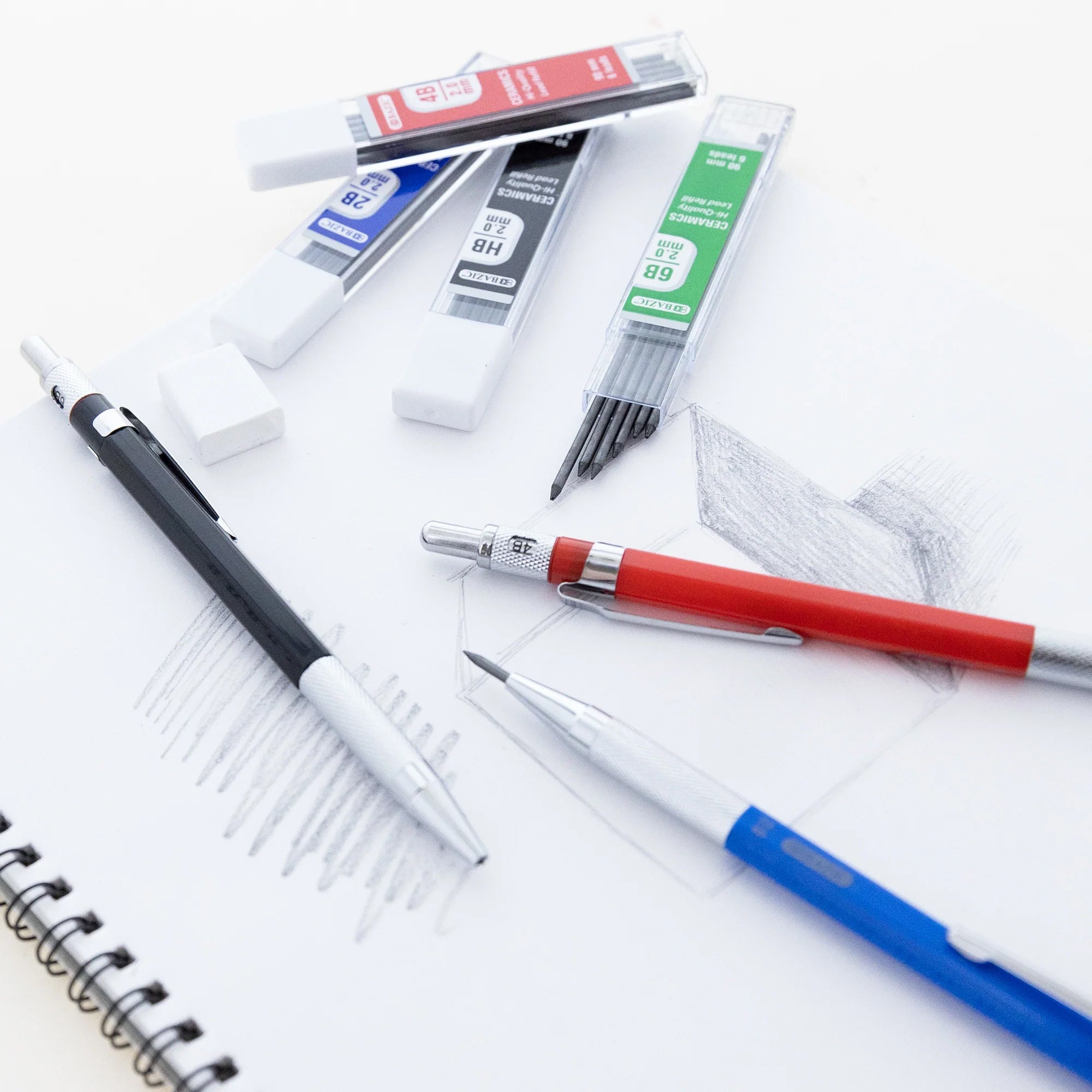 2.0 mm Mechanical Pencil with HB, 2B, 4B & 6B Lead, Assorted Barrel Color, 1 Pencil
