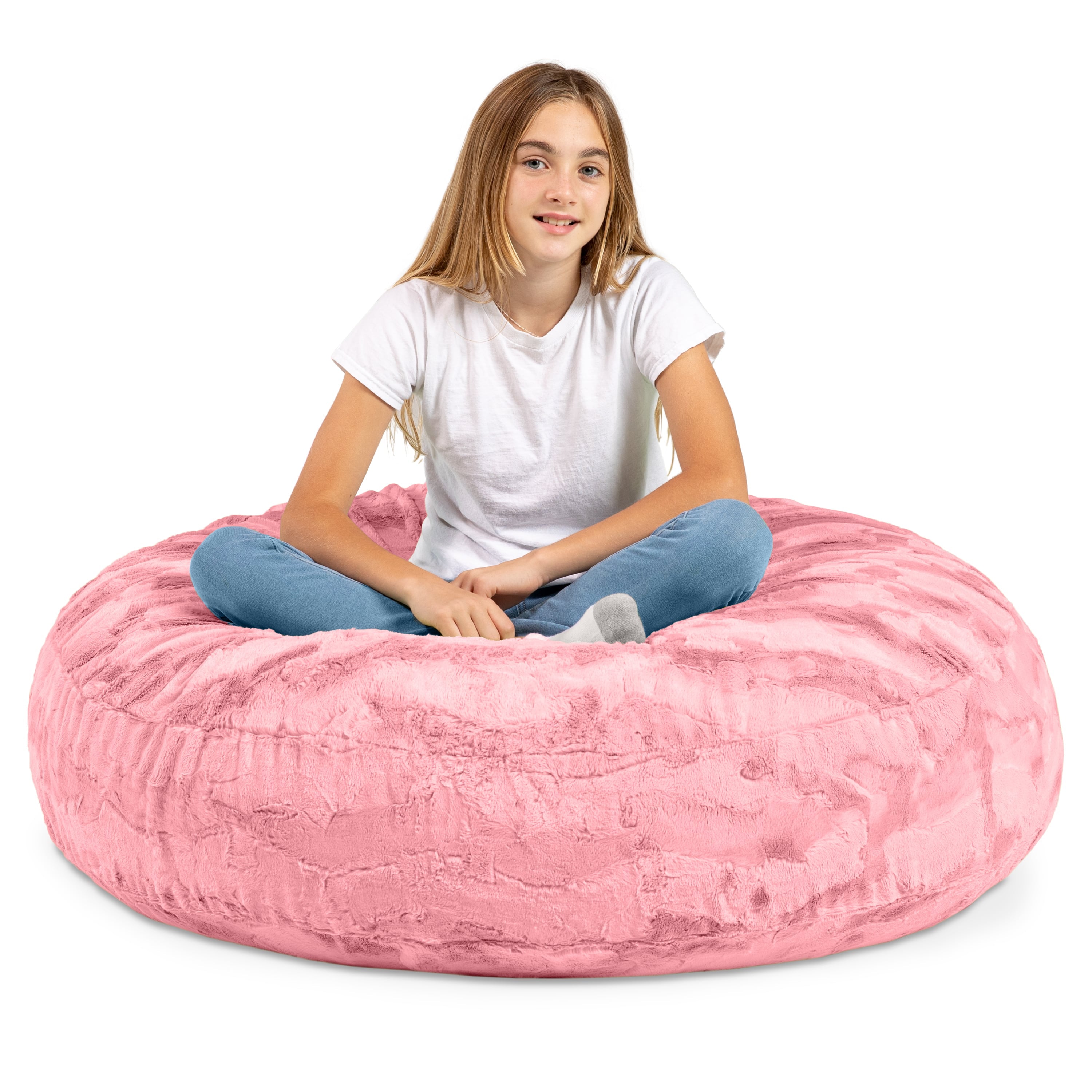 Jaxx Cocoon 4 Foot Bean Bag Chair - Faux Fur, Rose Quartz