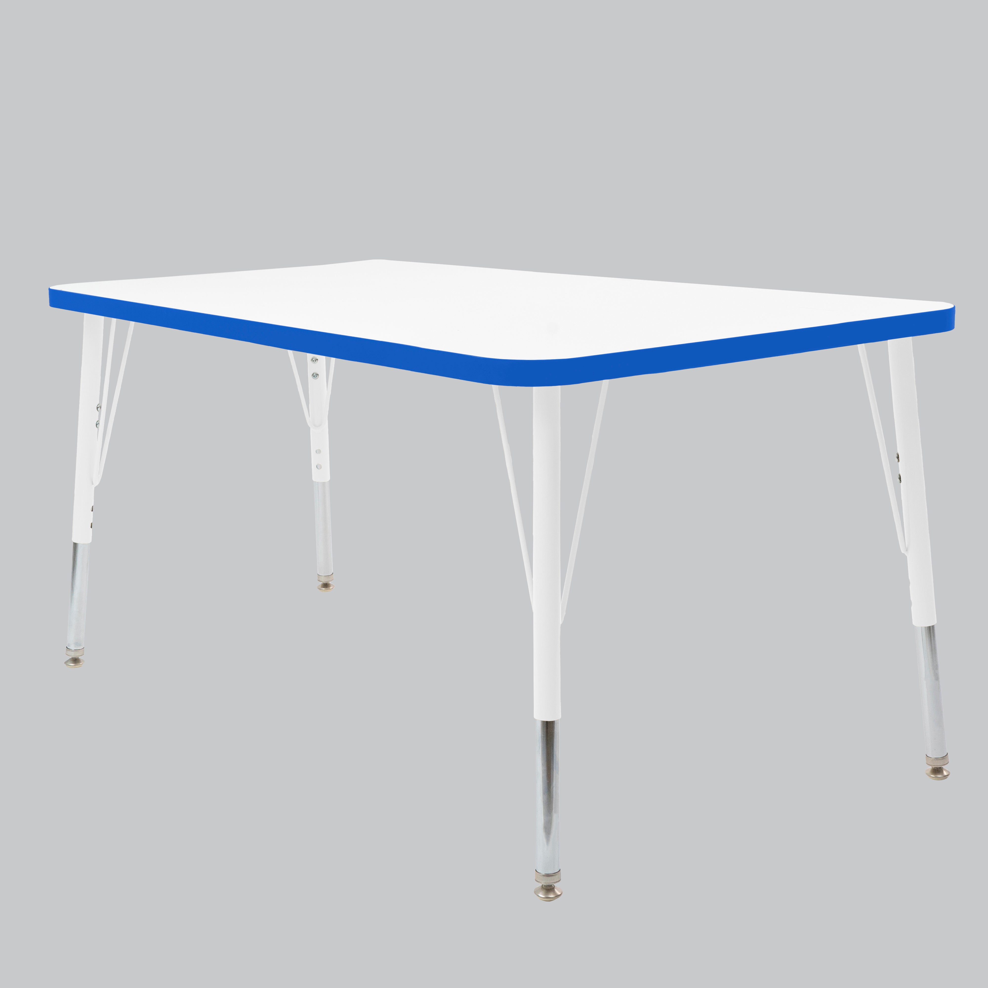 30" x 48" Rectangle Thermofused Activity Table with Adjustable Standard Swivel Glide Legs - White/Blue/White