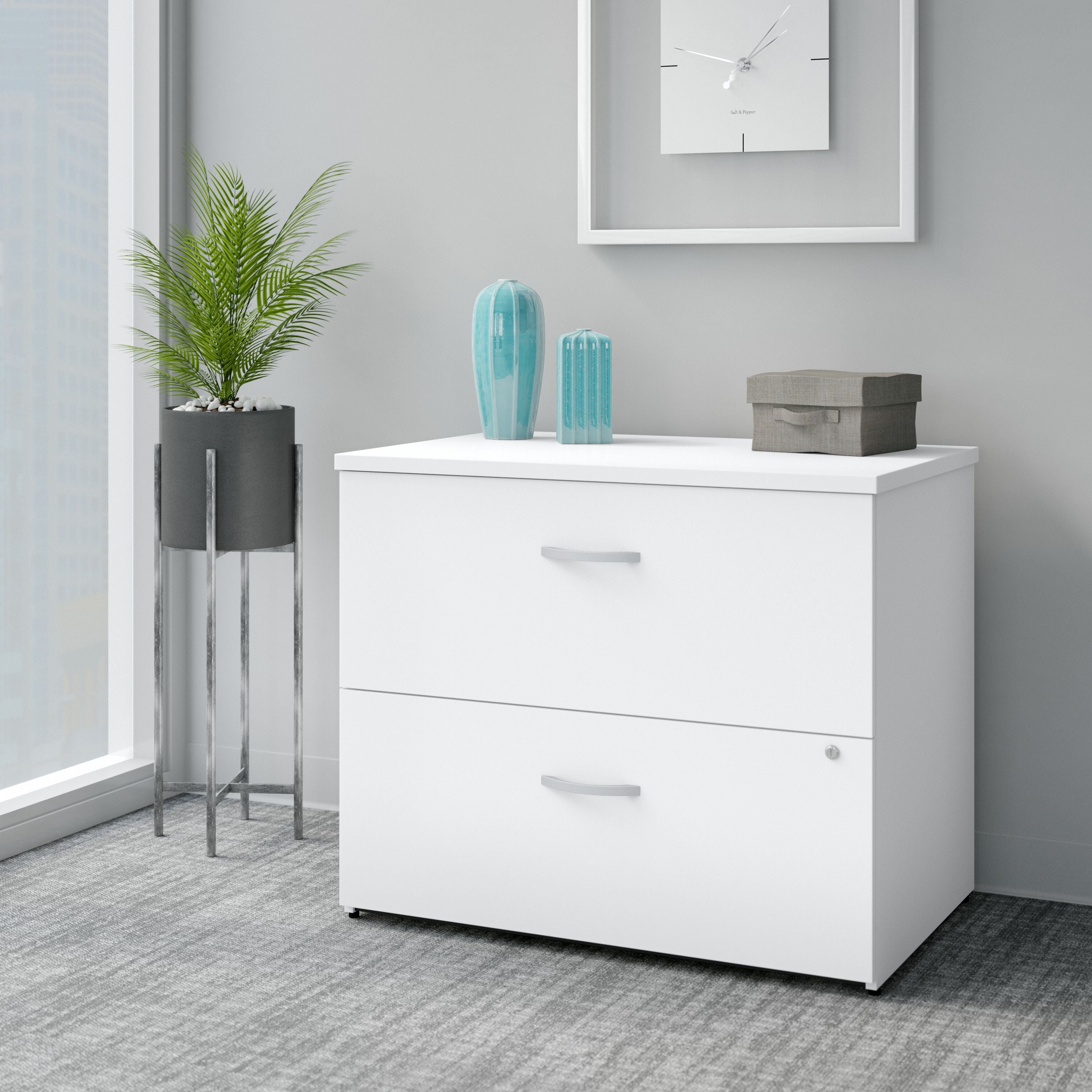 Bush Business Furniture Easy Office 2 Drawer Lateral File Cabinet in Pure White - Assembled - 35.67" Width x 23.35" Depth x 29.84" Height