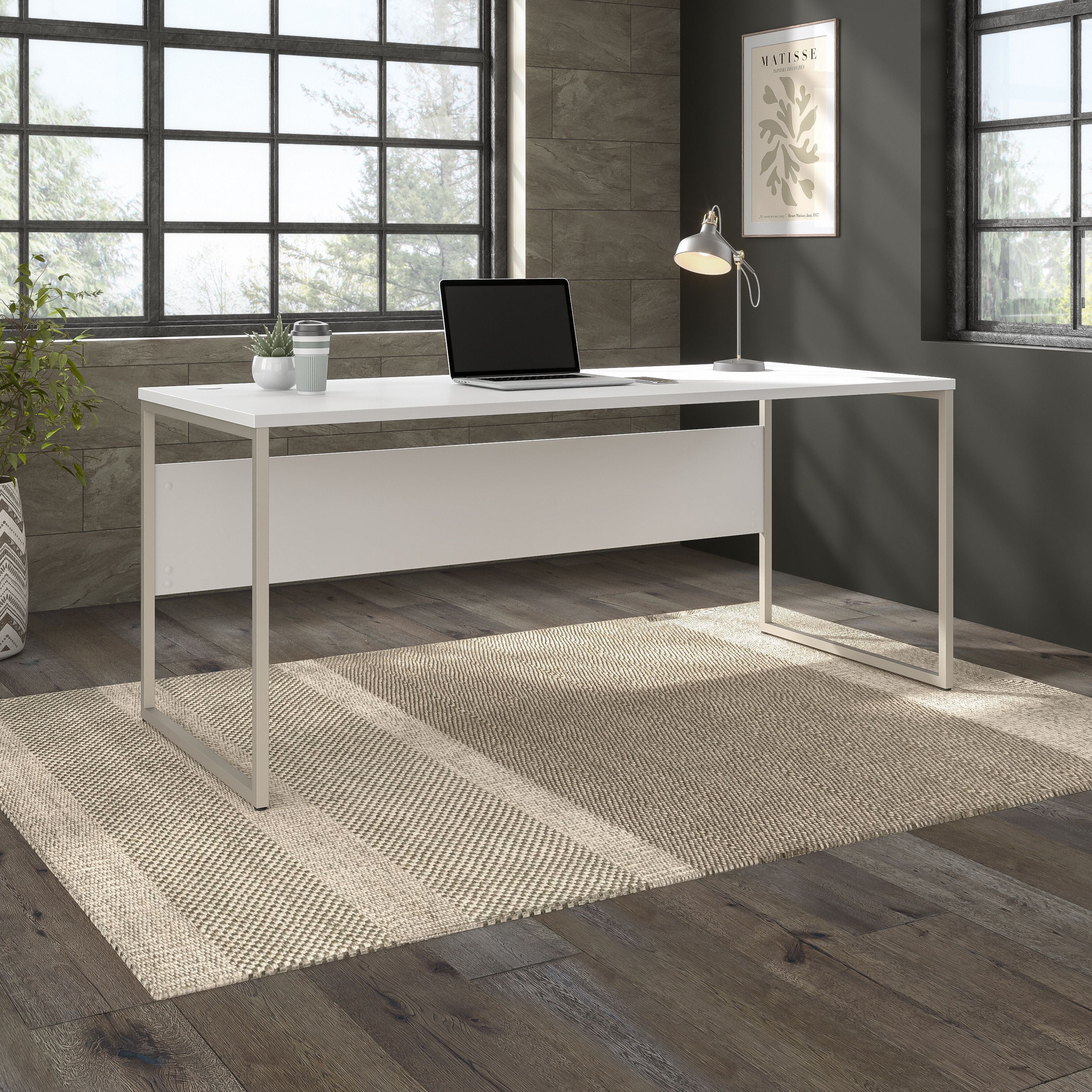 Bush Business Furniture Hybrid 72W x 30D Computer Table Desk with Metal Legs in White - 71.02" Width x 29.37" Depth x 29.91" Height