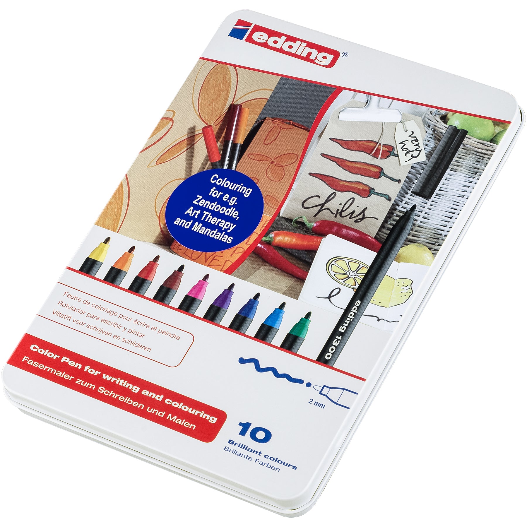 edding 1300 Colour Pen Medium - Metal Box of 10 - Assorted