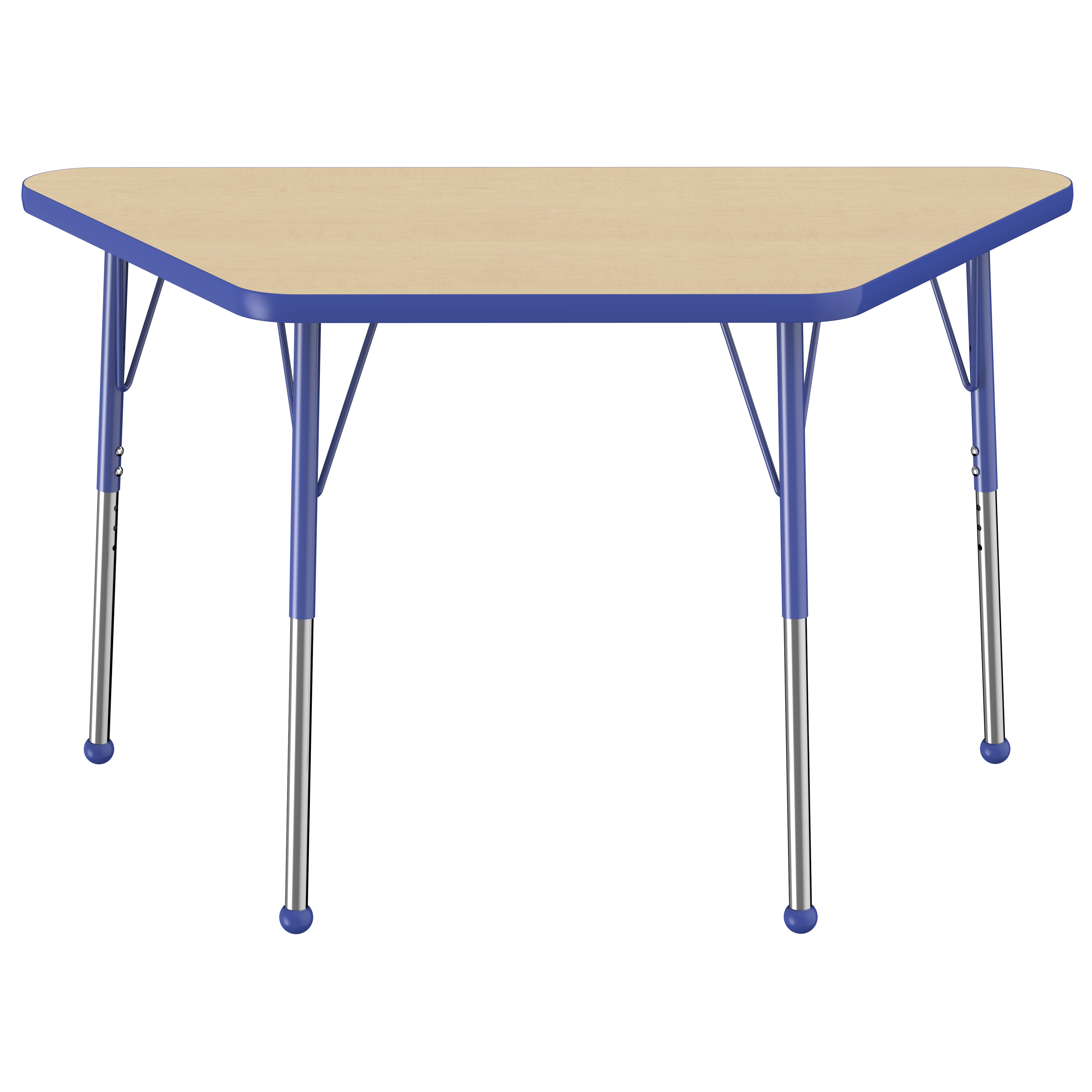 24" x 48" Trapezoid T-Molding Activity Table with Adjustable Standard Ball Glide Legs - Maple/Blue