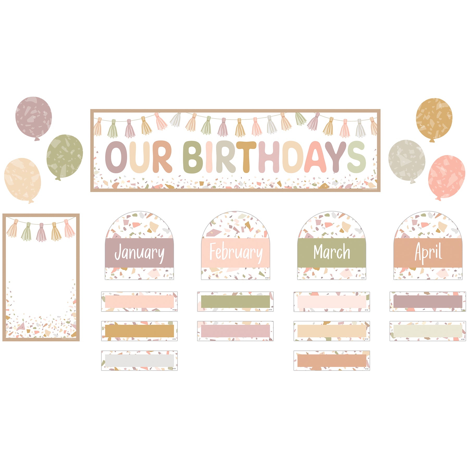 Terrazzo Tones Our Birthdays Mini Bulletin Board Set, 56 Pieces