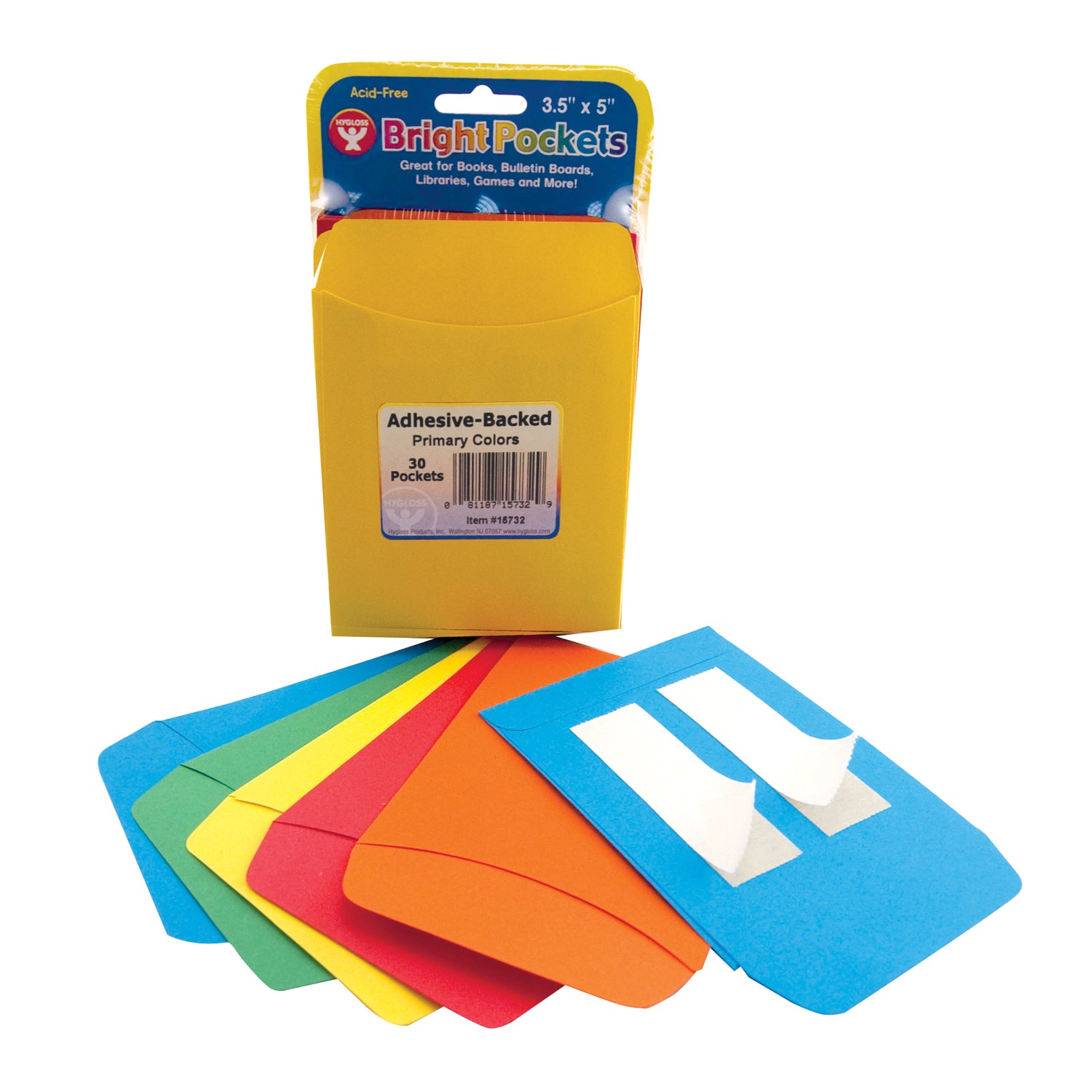 Bright Pressure Sensitive Pockets 30, 6 ea of primary colors/ red, blue, green, yellow, orange 3.5"x5"