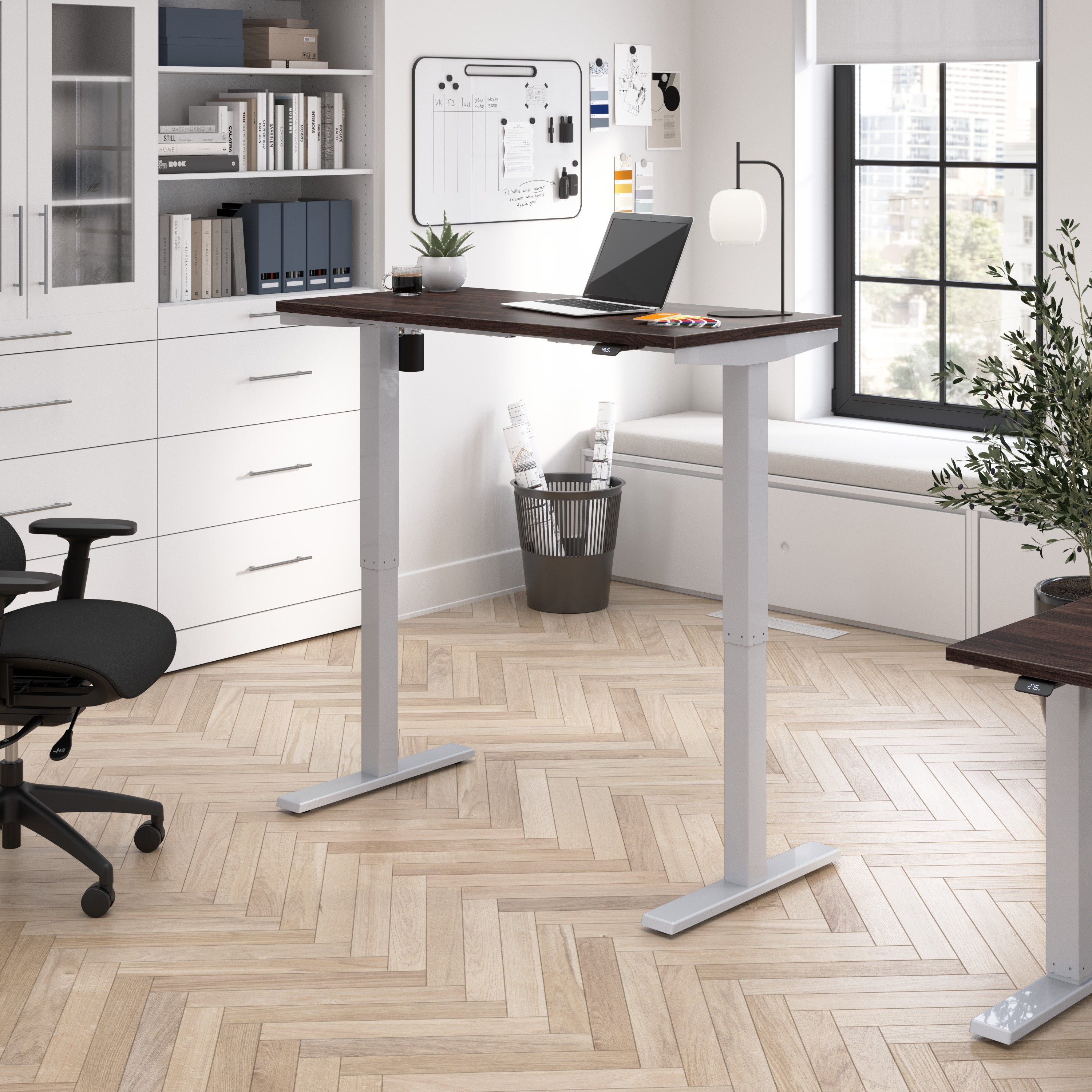 Bush Business Furniture Move 40 Series 48W x 24D Electric Height Adjustable Standing Desk in Black Walnut with Metallic Gray Base - 47.6" Width x 23.35" Depth x 28.17" Height