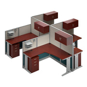 Bush Business Furniture Office in an Hour 4 Person L Shaped Cubicle Desks with Storage, Drawers, and Organizers in Hansen Cherry - 128.98" Width x 128.98" Depth x 62.87" Height
