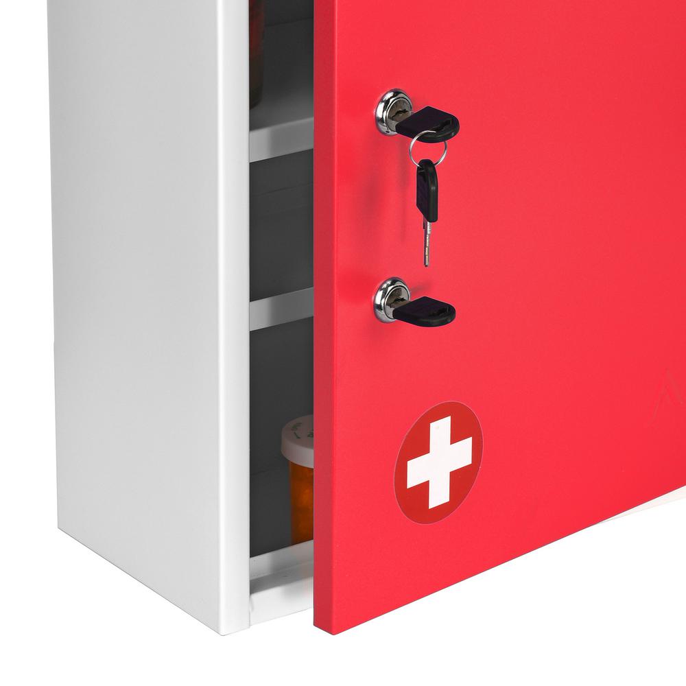 21 in. H x 16 in. W Dual Lock Surface-Mount Medical Security Cabinet in Red with Pull-Out Shelf and Document Pocket