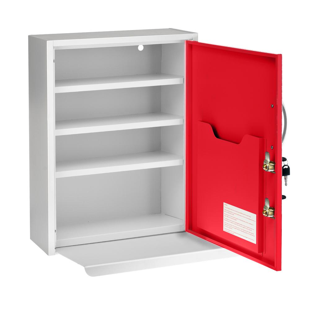 21 in. H x 16 in. W Dual Lock Surface-Mount Medical Security Cabinet in Red with Pull-Out Shelf and Document Pocket