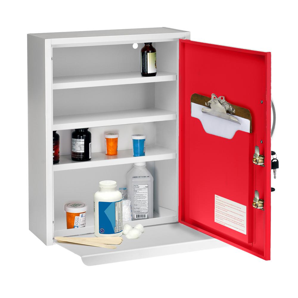 21 in. H x 16 in. W Dual Lock Surface-Mount Medical Security Cabinet in Red with Pull-Out Shelf and Document Pocket 2 Pack