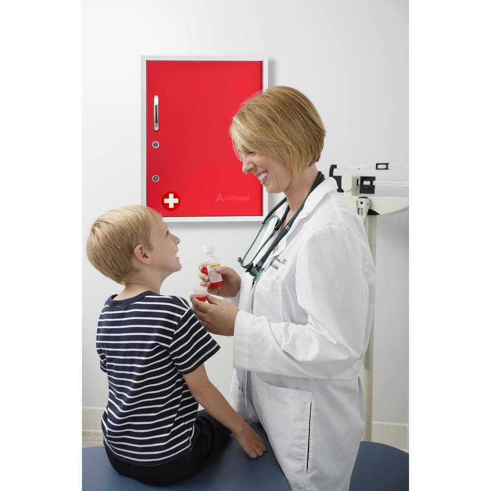 21 in. H x 16 in. W Dual Lock Surface-Mount Medical Security Cabinet in Red with Pull-Out Shelf and Document Pocket 2 Pack