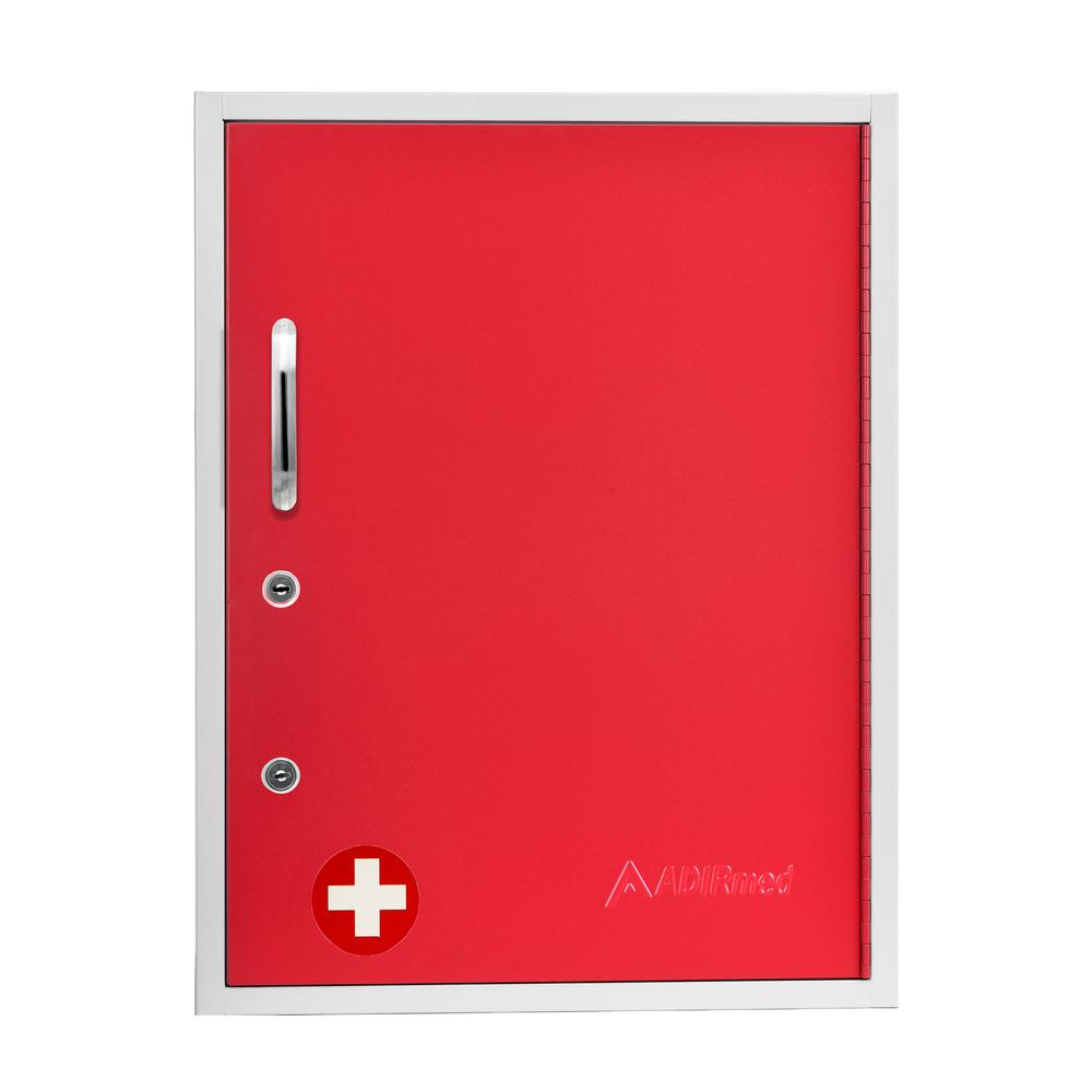 21 in. H x 16 in. W Dual Lock Surface-Mount Medical Security Cabinet in Red with Pull-Out Shelf and Document Pocket