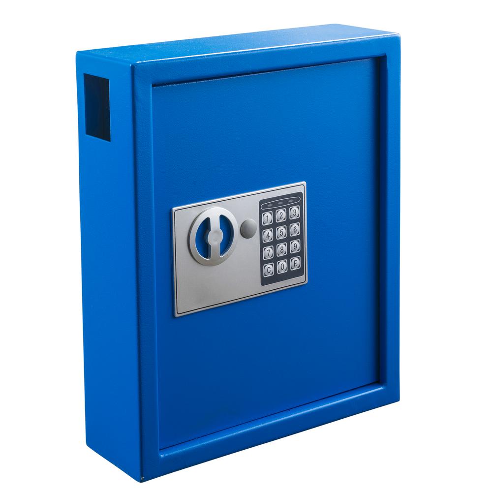 40-Key Steel Digital Lock Key Cabinet, Blue with 100 Key Tags