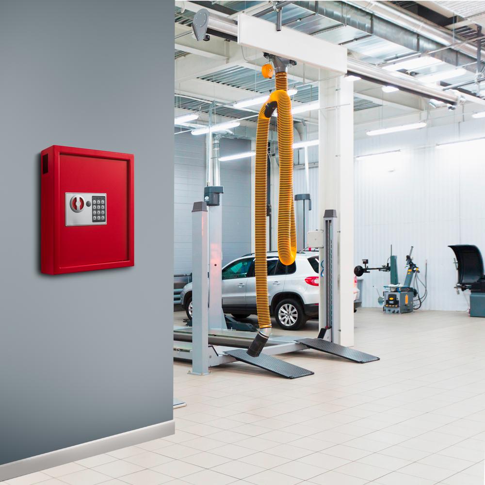 40-Key Steel Digital Lock Key Cabinet, Red