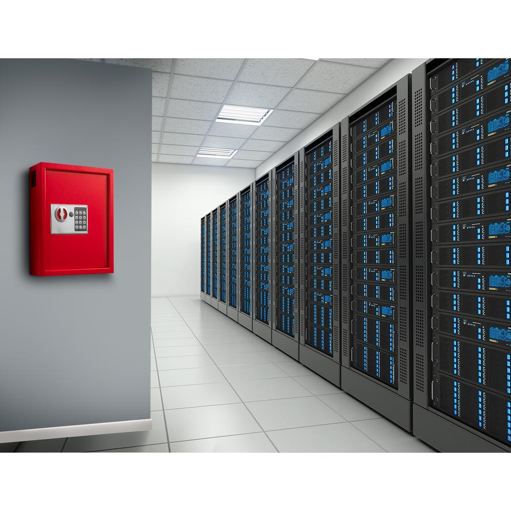 40-Key Steel Digital Lock Key Cabinet, Red with 100 Key Tags