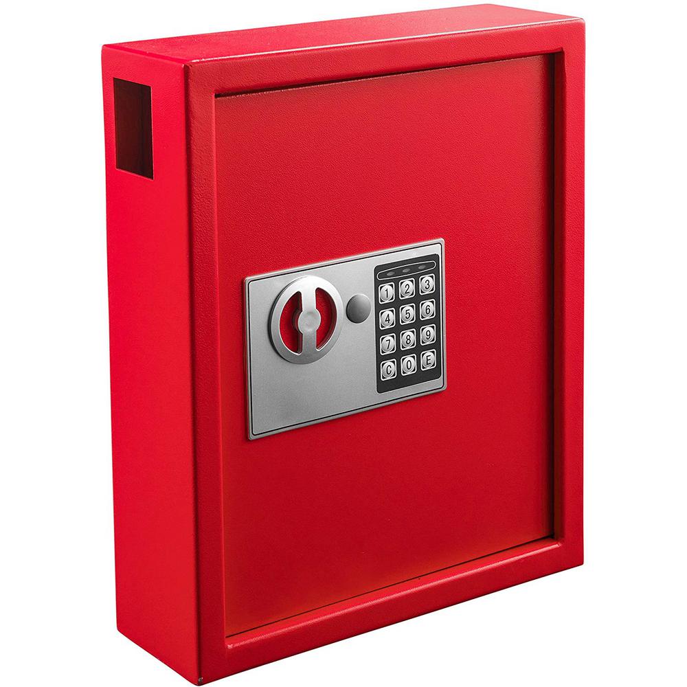 40-Key Steel Digital Lock Key Cabinet, Red with 100 Key Tags