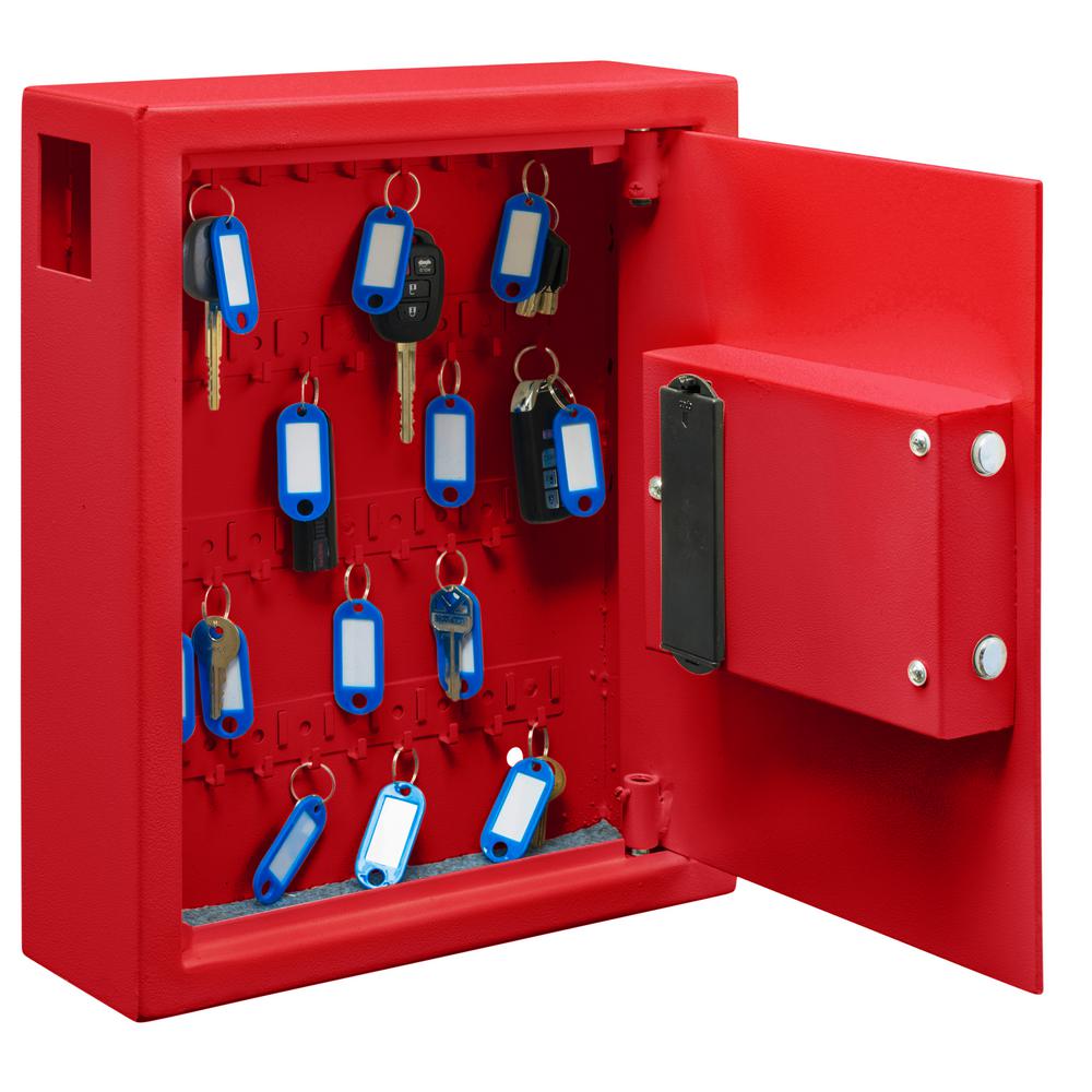 40-Key Steel Digital Lock Key Cabinet, Red with 100 Key Tags