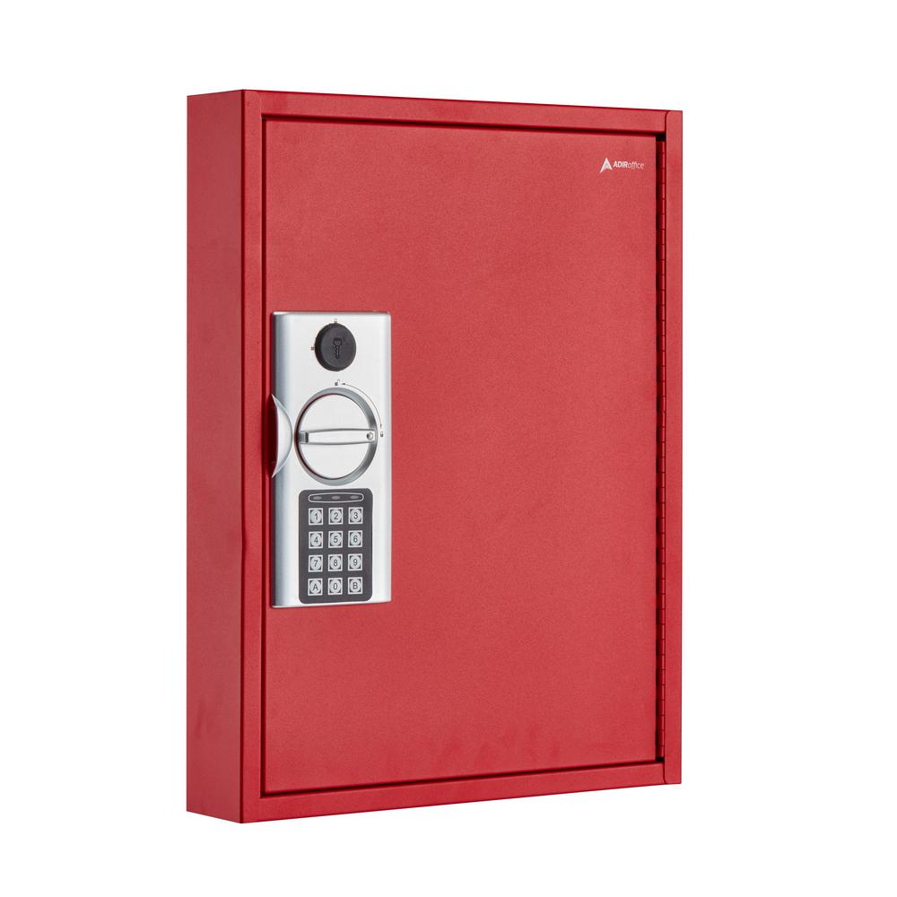 60-Key Steel Heavy-Duty Digital Lock Key Cabinet, Red