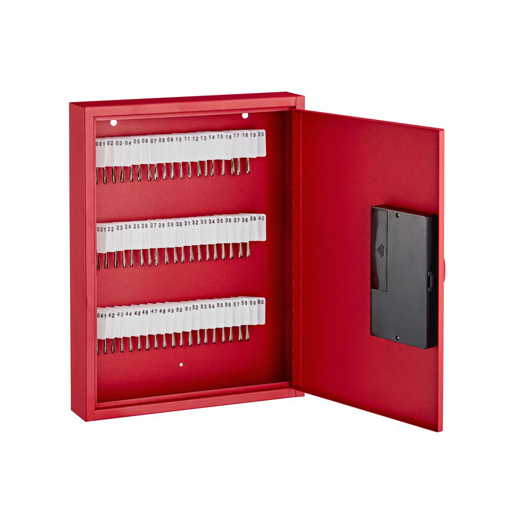 60-Key Steel Heavy-Duty Digital Lock Key Cabinet, Red with 100 Key Tags