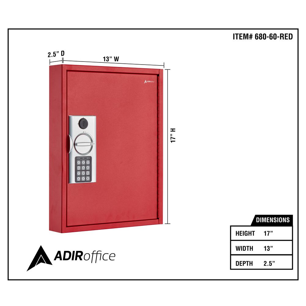 60-Key Steel Heavy-Duty Digital Lock Key Cabinet, Red with 100 Key Tags