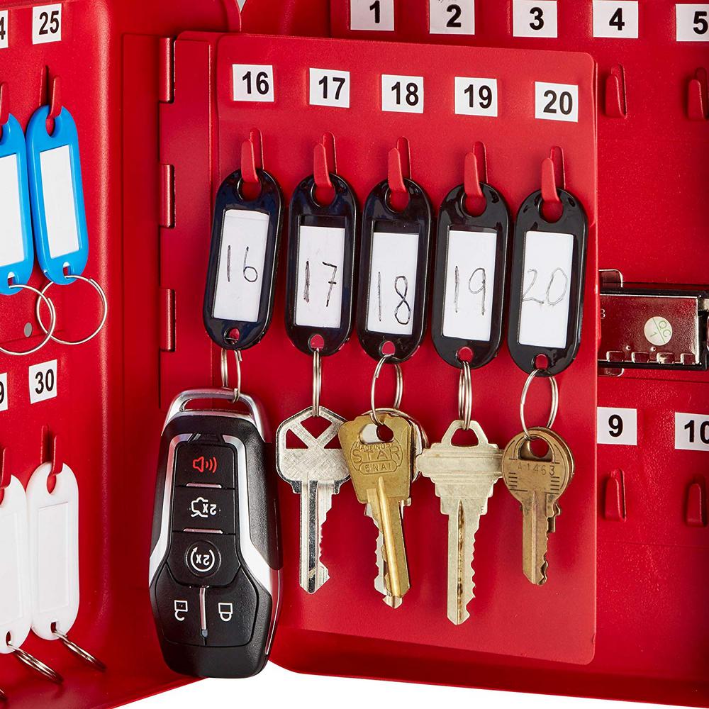 30-Key Steel Secure Key Cabinet with Combination Lock, Red