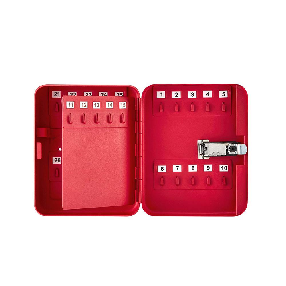 30-Key Steel Secure Key Cabinet with Combination Lock, Red