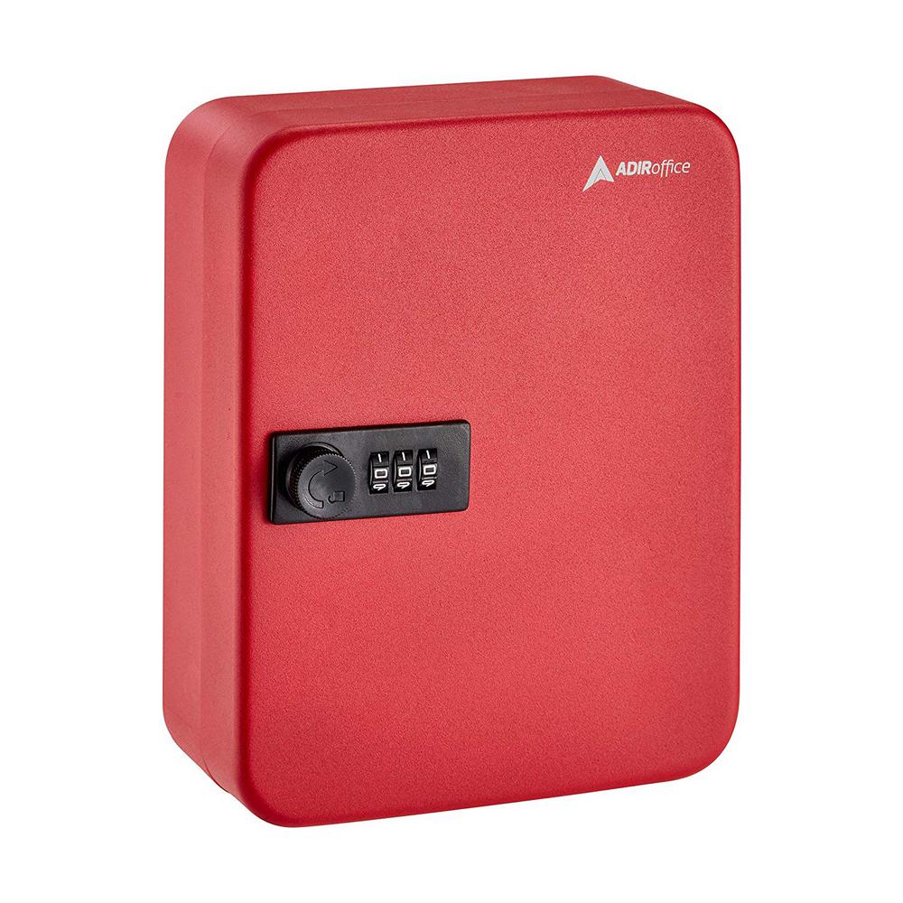 30-Key Steel Heavy-Duty Key Cabinet with Combination Lock, Red with 100 Key Tags