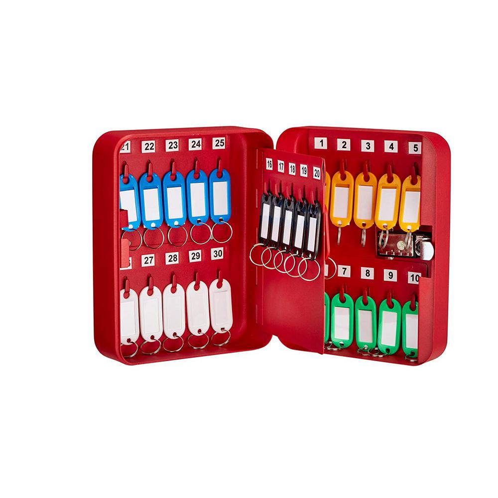 30-Key Steel Secure Key Cabinet with Combination Lock, Red (2 pack)