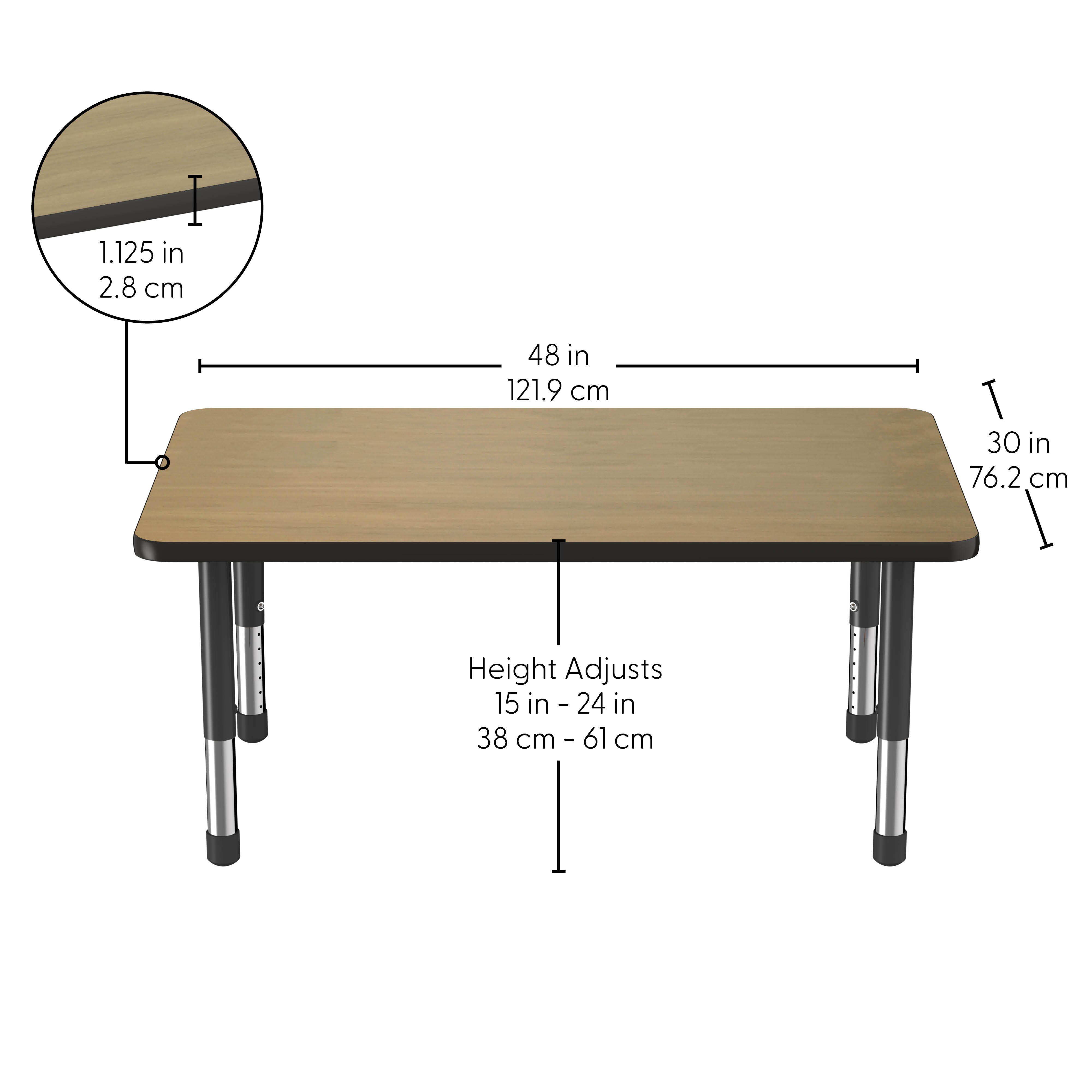 30" x 48" Rectangle Thermofused Activity Table with Adjustable Chunky Legs - Pasadena Oak/Black