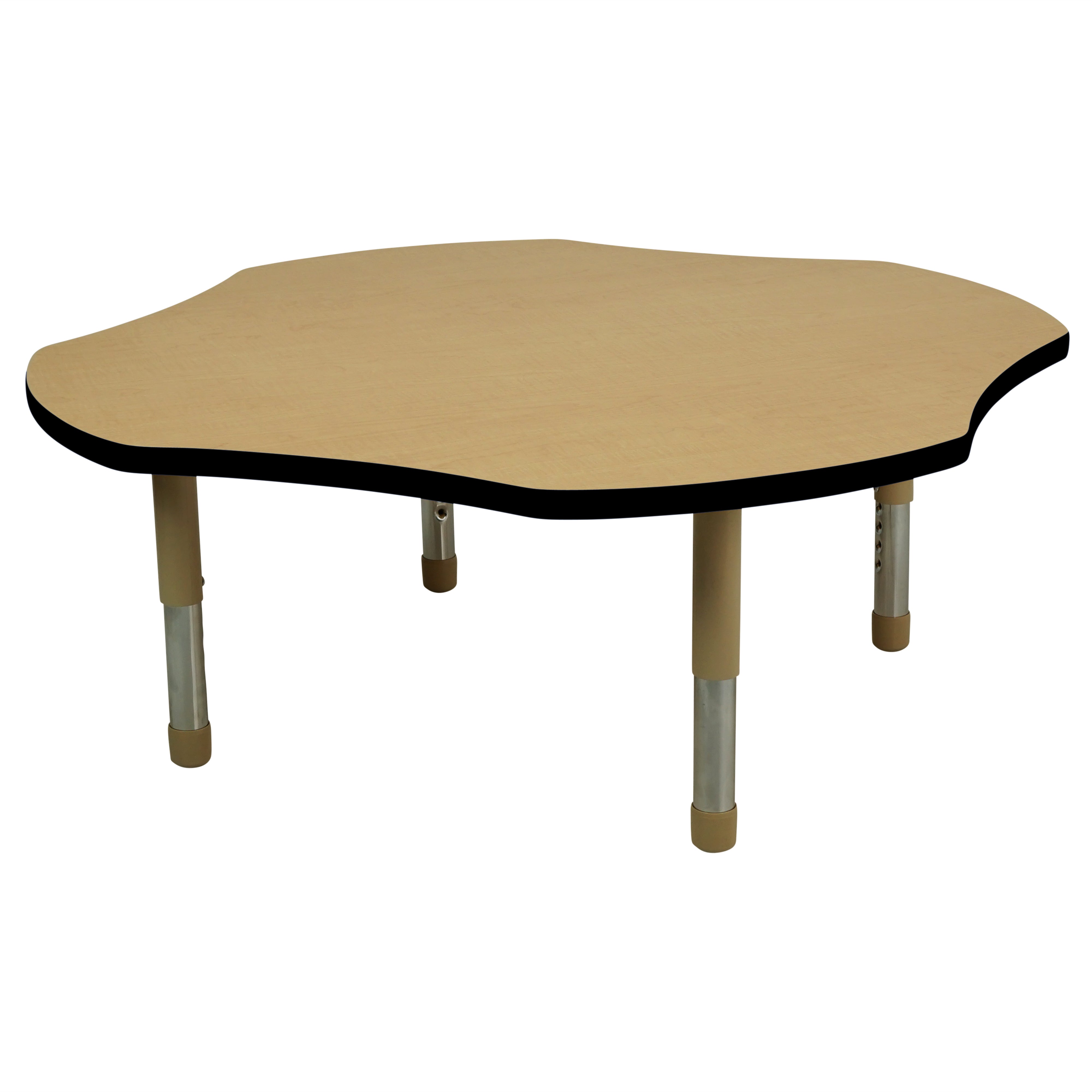 48" x 48" Clover T-Molding Activity Table with Adjustable Tiny Tot Legs - Maple/Black/Sand